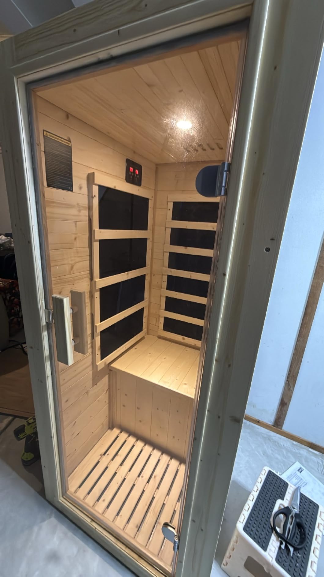 Albott Outdoor Sauna 1 Person, Infrared Saunas for Home, Low EMF 110V Spruce Wood Dry Sauna with Tourmaline Stone Foot Warmer, 7-Color Light Therapy & 2 Bluetooth Speakers, 33.5