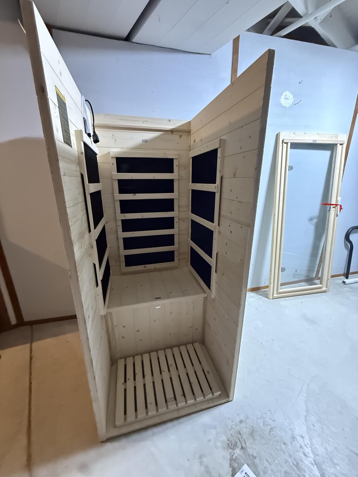 Albott Outdoor Sauna 1 Person, Infrared Saunas for Home, Low EMF 110V Spruce Wood Dry Sauna with Tourmaline Stone Foot Warmer, 7-Color Light Therapy & 2 Bluetooth Speakers, 33.5