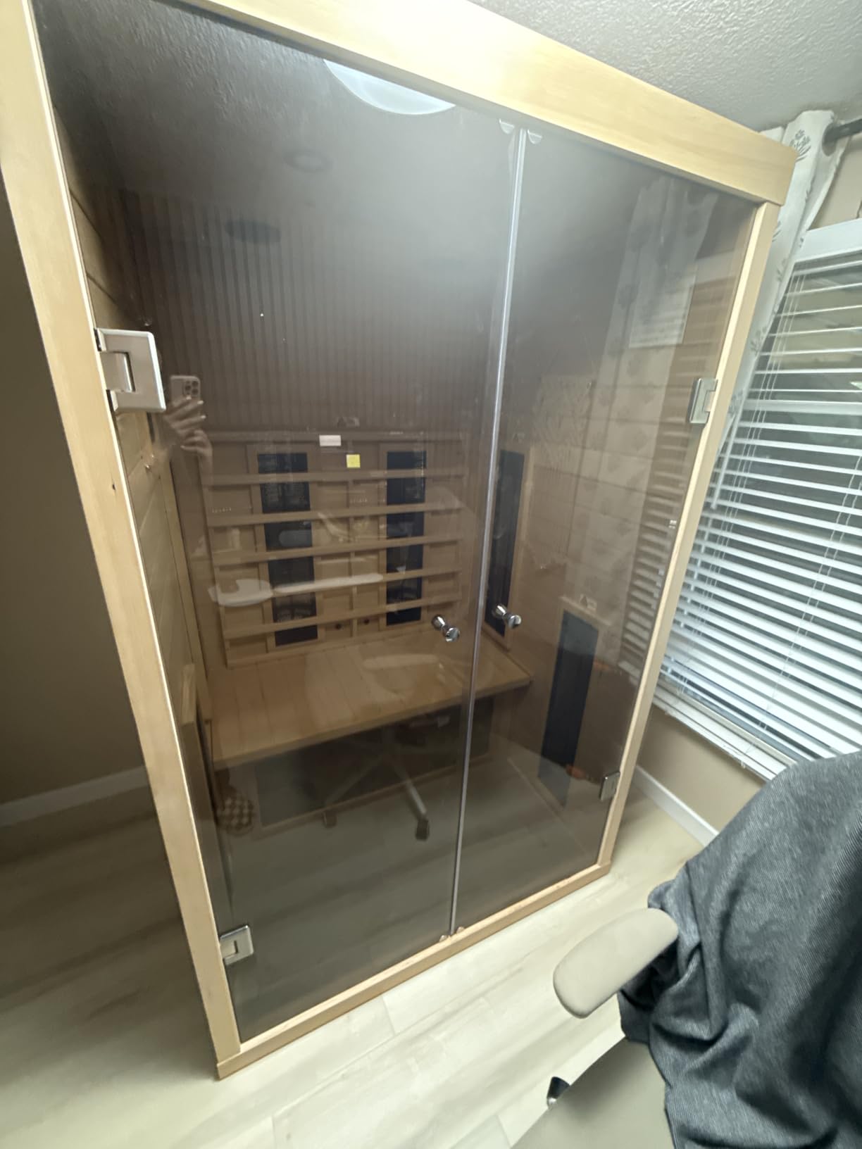 Outdoor Sauna 2 Person, Ceramic Infrared Saunas for Home, Ultra Low EMF Infrared Sauna, Mahogany Wood Home Sauna Room with Bluetooth Speakers, LED Reading Lamps, Chromotherapy Lights customer photo 1
