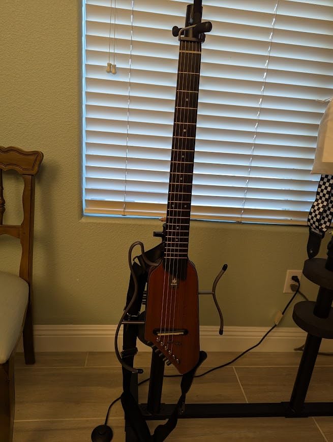 Donner HUSH-I EVO2 Acoustic Electric Travel Guitar - Portable Headless Quiet Practice Guitar, Ultra-Light, Mahogany Body with Built-in Tuner, Detachable Stands & Headphone Jack - Black customer photo 2