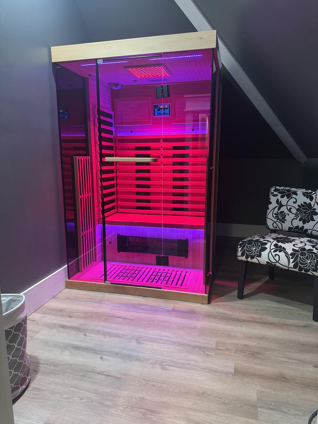 MEISSALIVVE Full Spectrum Infrared Sauna, 2-3 Person Home Sauna, Red Cedar Indoor Sauna with Resonance Speaker, Panoramic Tempered Glass Door customer photo 2