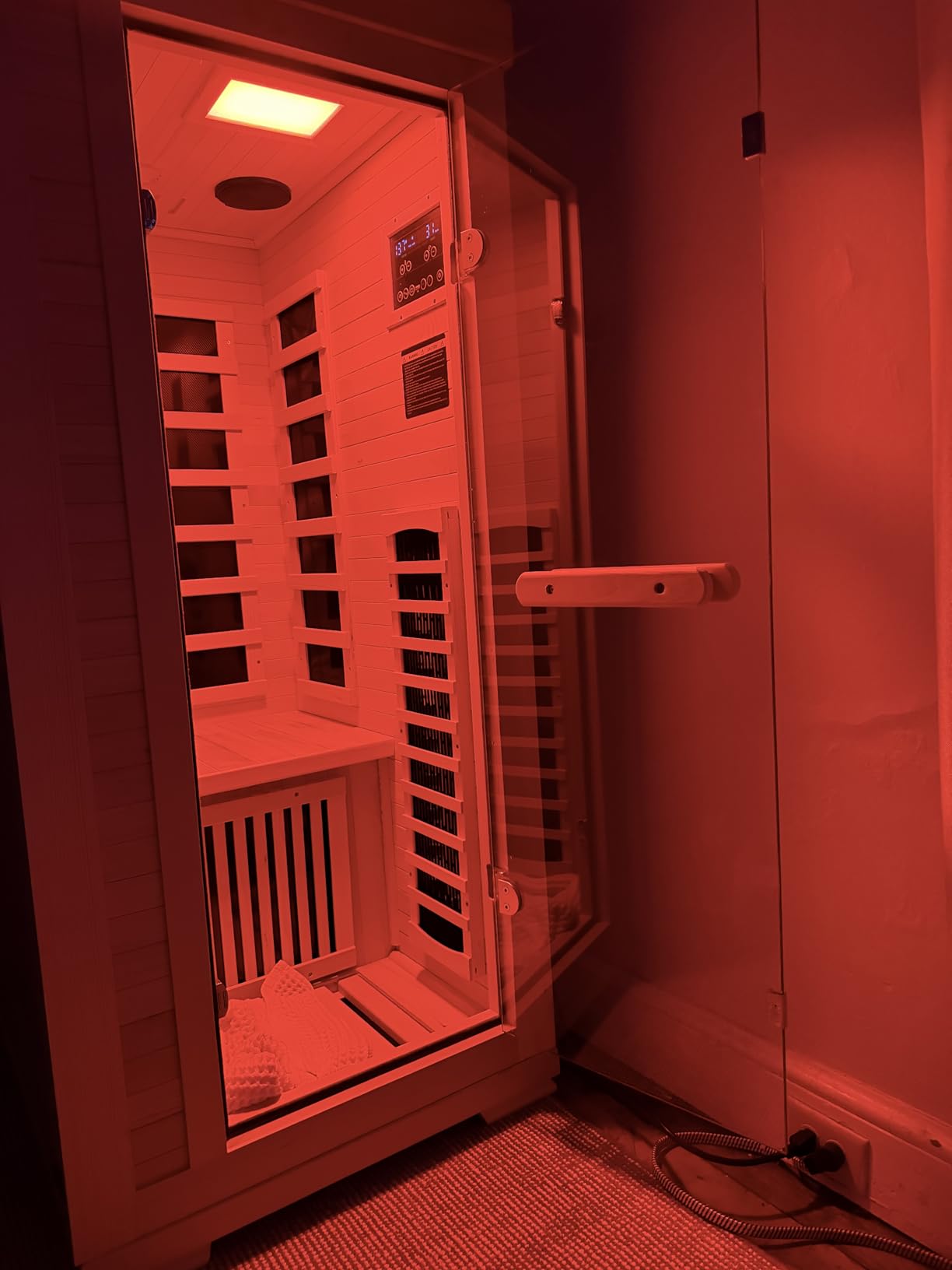 ENSTVER Infrared Wood Sauna 6.4Ft 1-2 Person, Luxury Full Spectrum Far Infrared Sauna Features Low EMF 1745w 7-Light Dynamic & Music Speakers, Canadian Hemlock Dry Indoor Saunas for Home & Gym customer photo 1