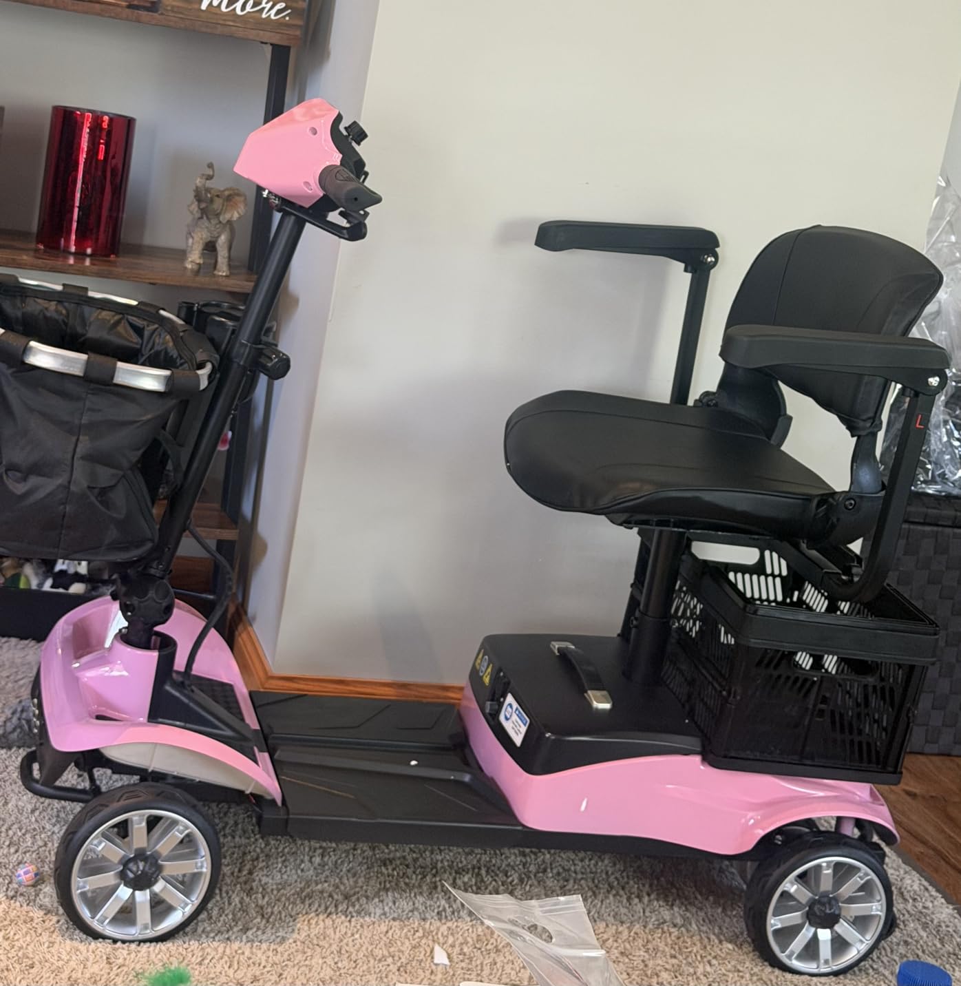 4-Wheel Mobility Scooter for Adults - Foldable Portable Motorized Scooters with 330lbs Capacity, Detachable Battery, Dual Baskets, Cup & Phone Holder, Pink customer photo 2