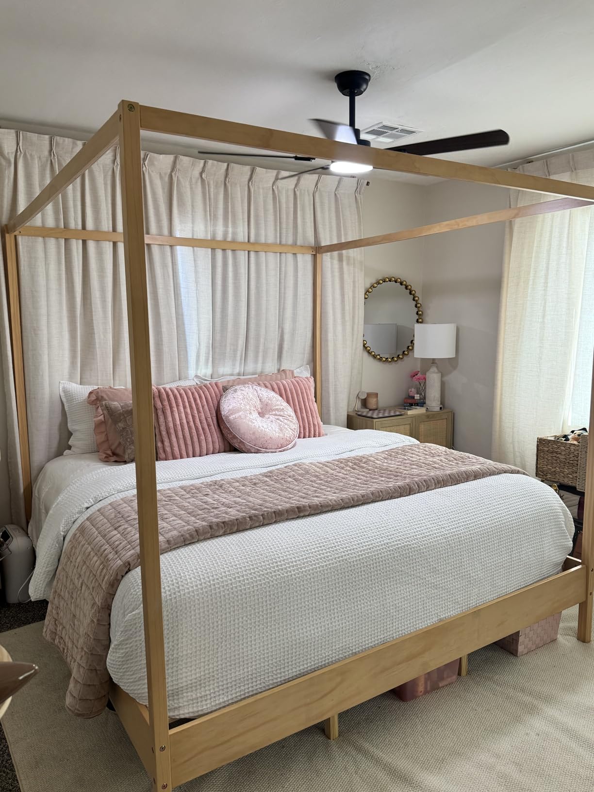 Merax Wooden Canopy Bed with Four Posters, King Size Canopy Bed Frame & 8.3