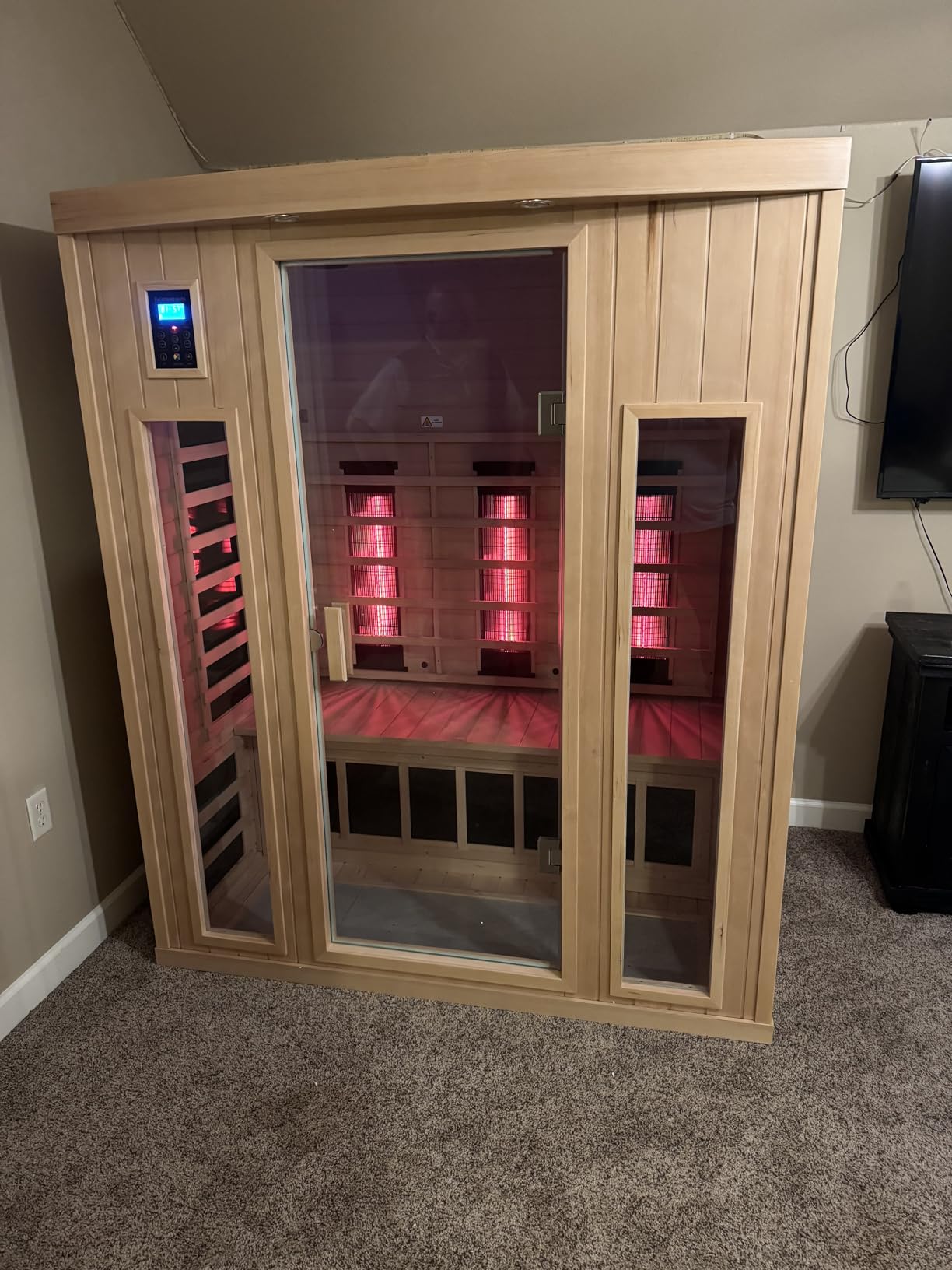 LTCCDSS Full Spectrum Outdoor Sauna 4 Person Plus, Far Infrared Sauna, Low EMF Sauna Room for Home, Low EMF Heaters | Chromotherapys | Bluetooth Speakers | Canadian Hemlock | 73.09 * 48.66 * 83.5 in customer photo 1