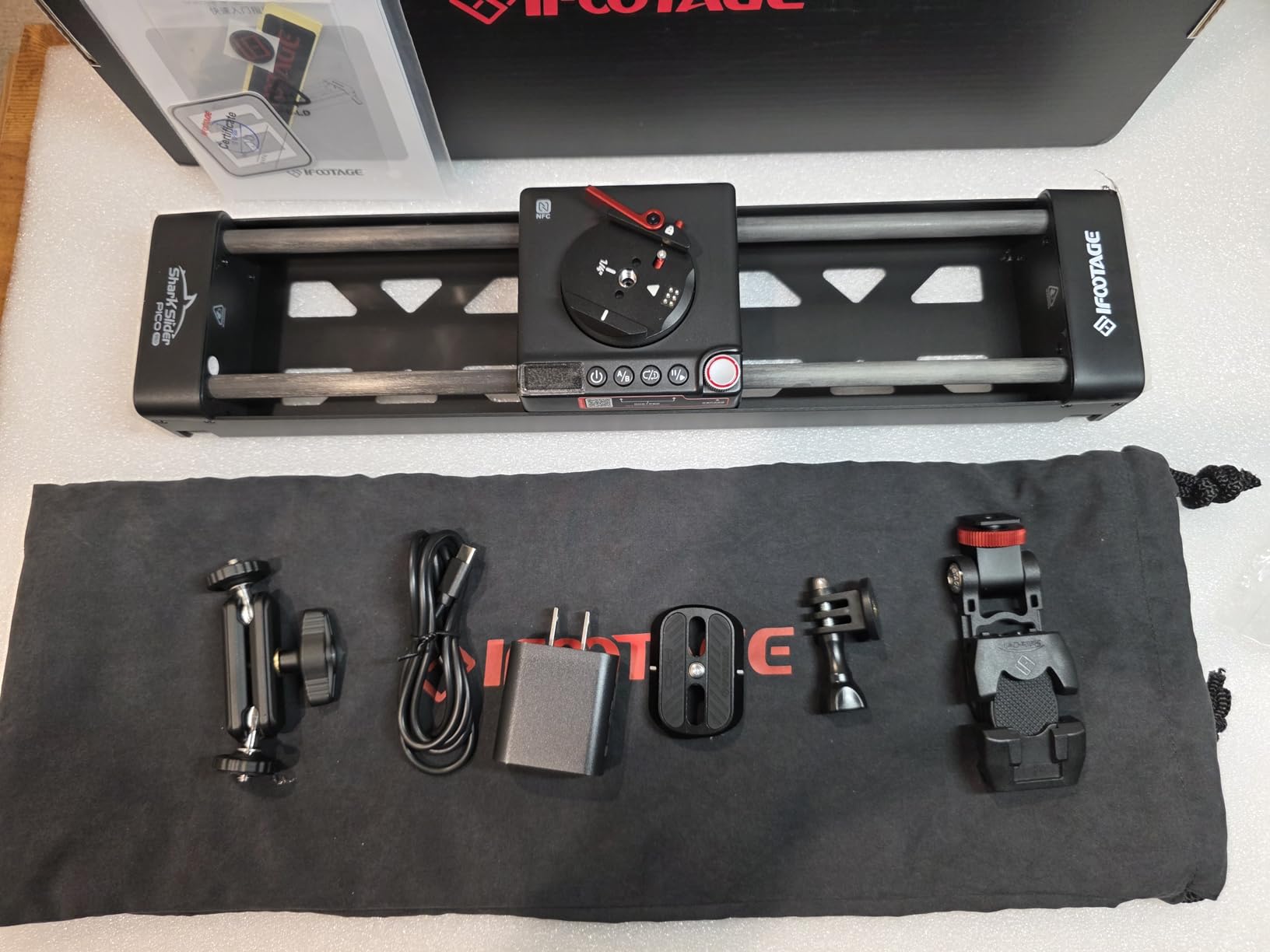 IFOOTAGE Shark Slider Pico Pro Motorized Mini Slider, 15.7'' 2-Axis Phone Dolly Track Slider Video Stabilizer Rail Compatible with GoPro Insta360 iPhone Android DJI Pocket 3/4, Payload 3.3lb customer photo 2
