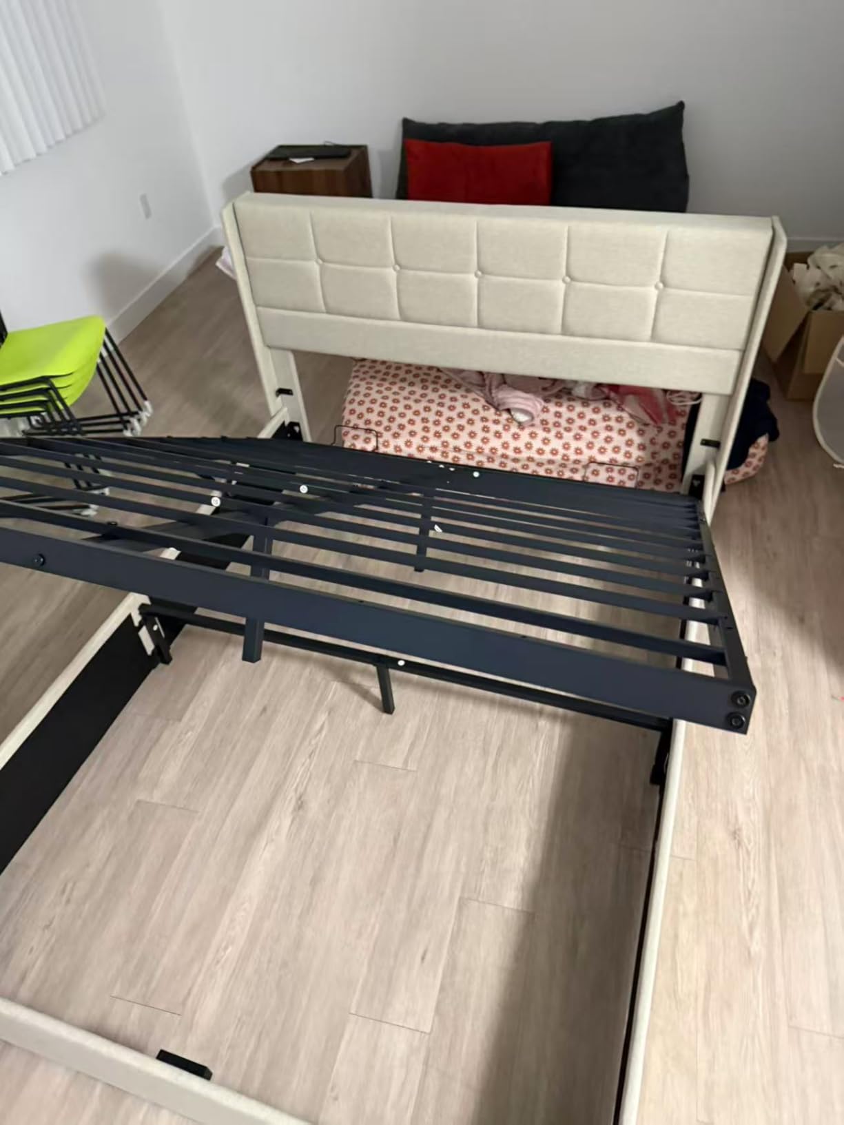 HISOFT Queen Size Lift Up Storage Bed Frame, Linen Upholstered Platform Bed with Wingback Headboard, Heavy Duty Hydraulic Gas Lift Underbed Space, Reinforced Full Metal Slats, Noise Free, Grey customer photo 2