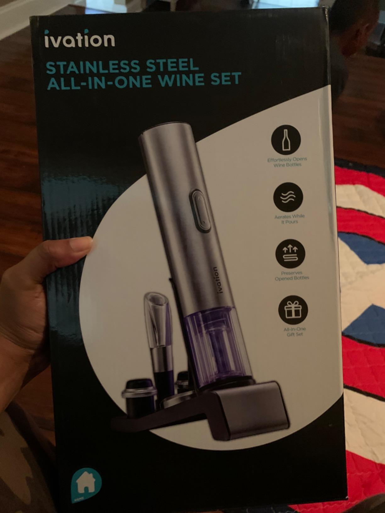 Ivation 6-in-1 Wine Gift Set - Includes Stainless Steel Electric Opener, Vacuum Preserver, 2 Cork Stoppers, Foil Cutter & Charging Base customer photo 2