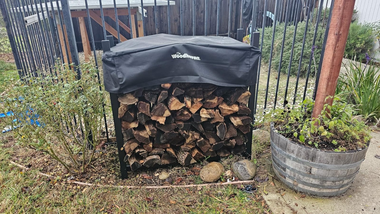 Woodhaven Black 4 Foot - Heavy Duty Made In USA - Indoor Outdoor - 1/4 Cord Firewood Storage Log Rack With Seasoning Cover Combo Set customer photo 1