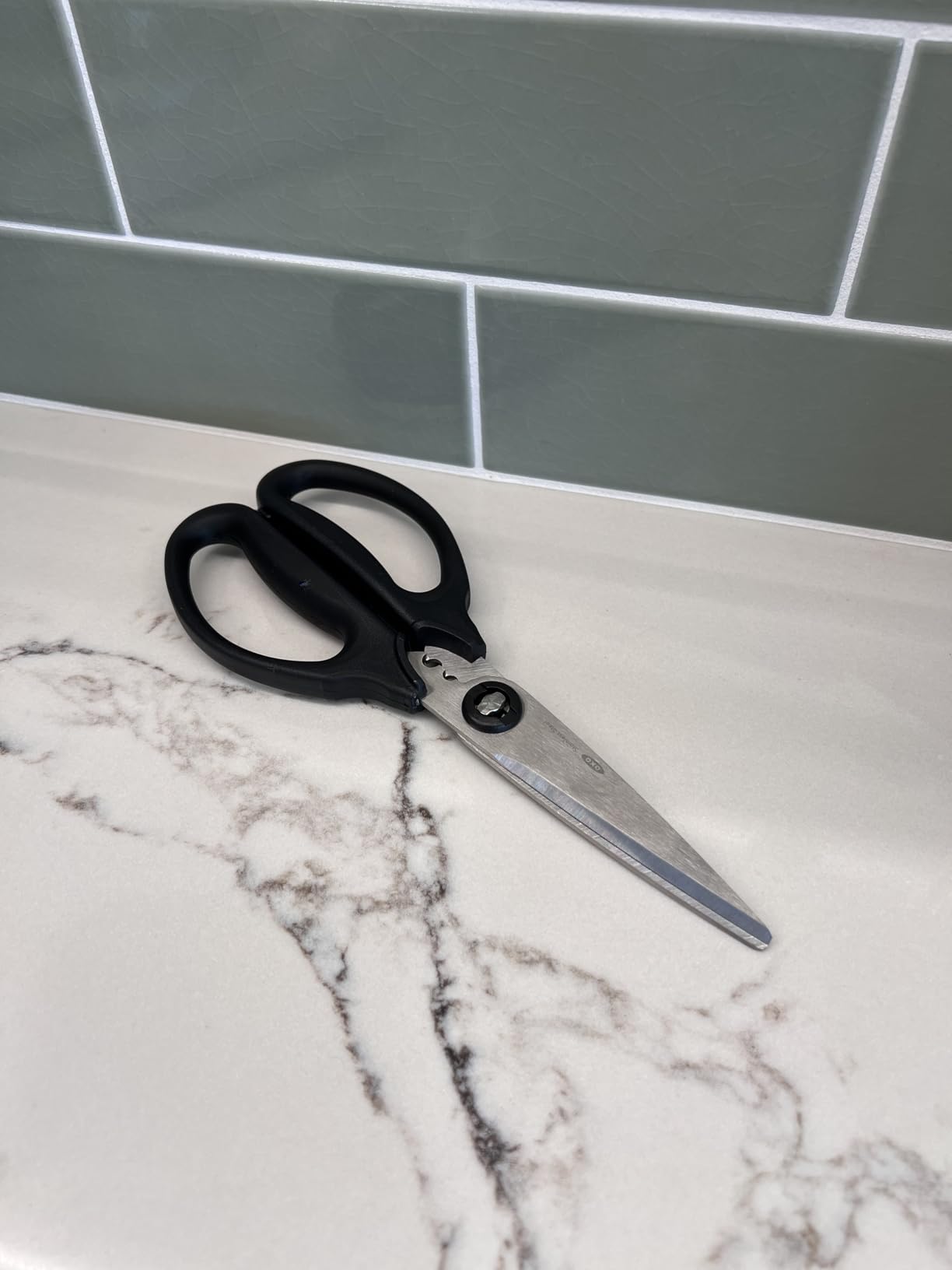 OXO Good Grips Multi-Purpose Kitchen and Herbs Scissors | Stainless design slices through cardboard, twine, meat, vegetables and more customer photo 1