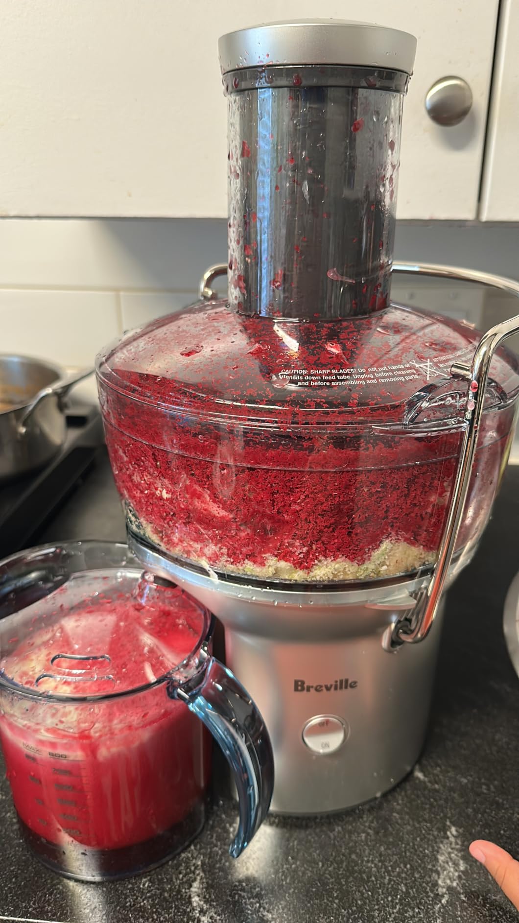 Breville BJE200XL Juice Fountain Compact Centrifugal Machine, Silver | Juice whole produce quietly with juicer's 3 in wide chute | Space-saving design for small kitchens | 25 fl oz capacity customer photo 2