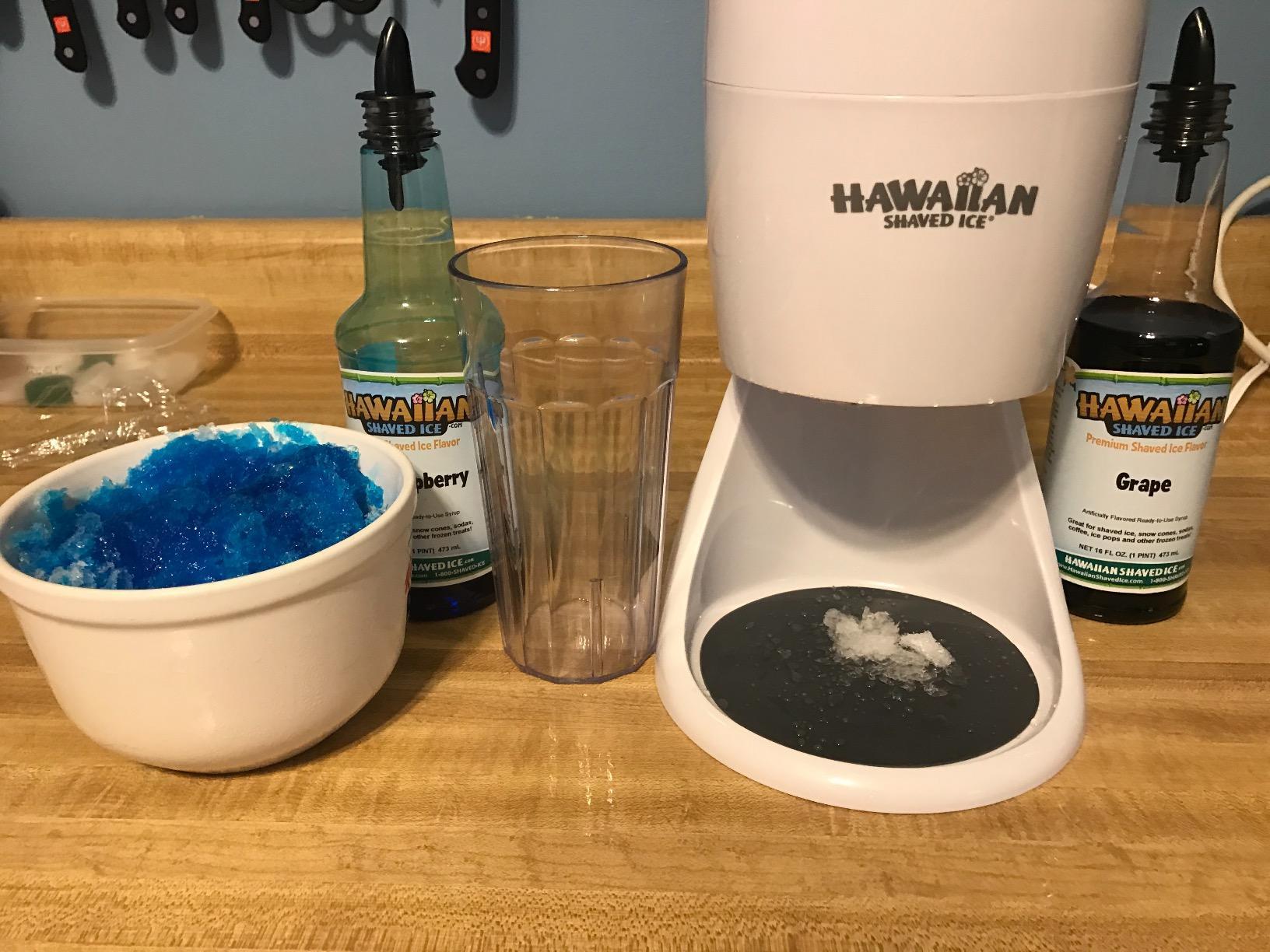 Hawaiian Shaved Ice Machine Kit - 3 Flavors, 25 Cups, Straws, Pourers, Ice Molds customer photo 2