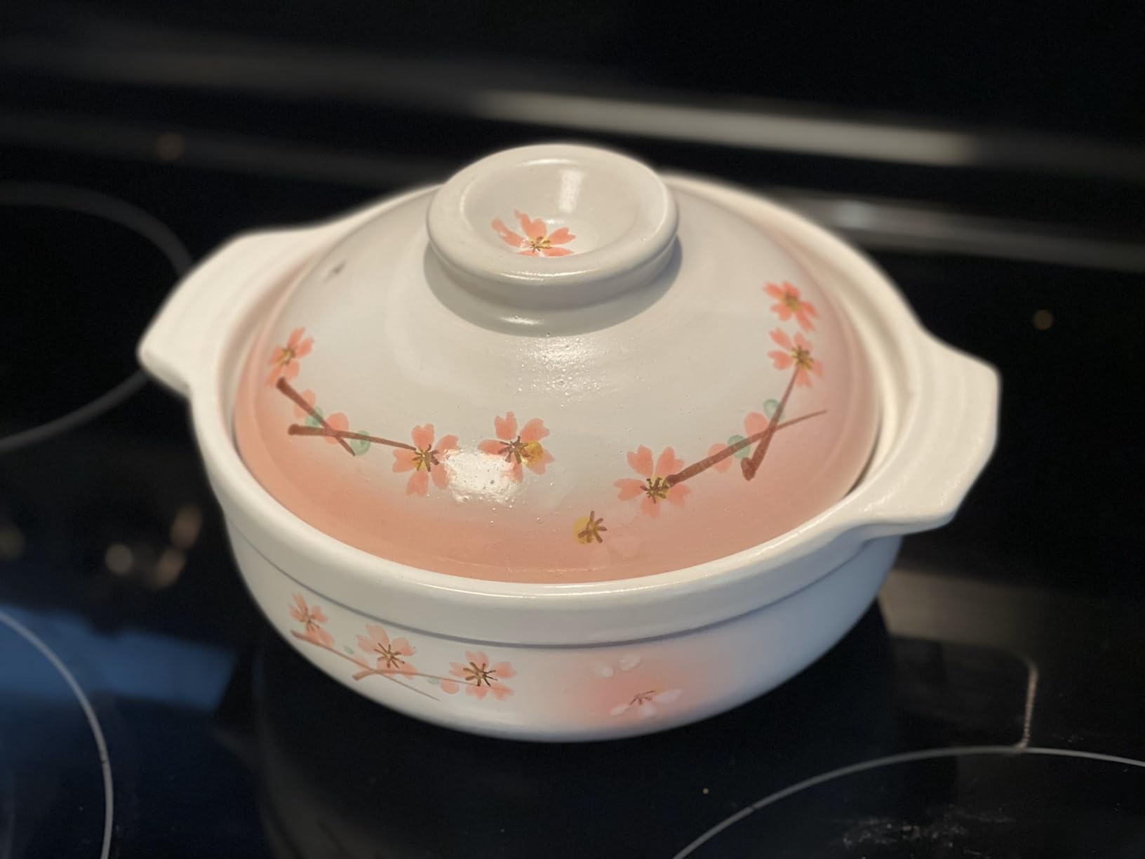 JapanBargain, Clay Pot for Cooking Japanese Donabe Hot Pot Casserole Korean Earthenware Pot with Lid, Sakura Pattern, 7-inch, Serving 1-2 People (No.06) customer photo 1