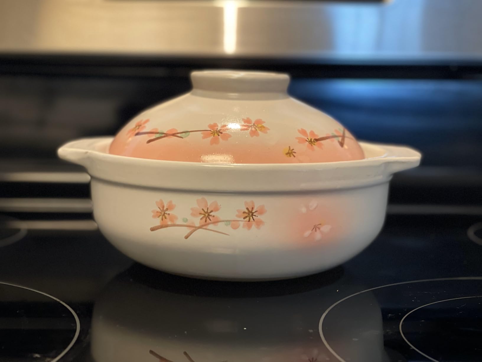 JapanBargain, Clay Pot for Cooking Japanese Donabe Hot Pot Casserole Korean Earthenware Pot with Lid, Sakura Pattern, 7-inch, Serving 1-2 People (No.06) customer photo 2