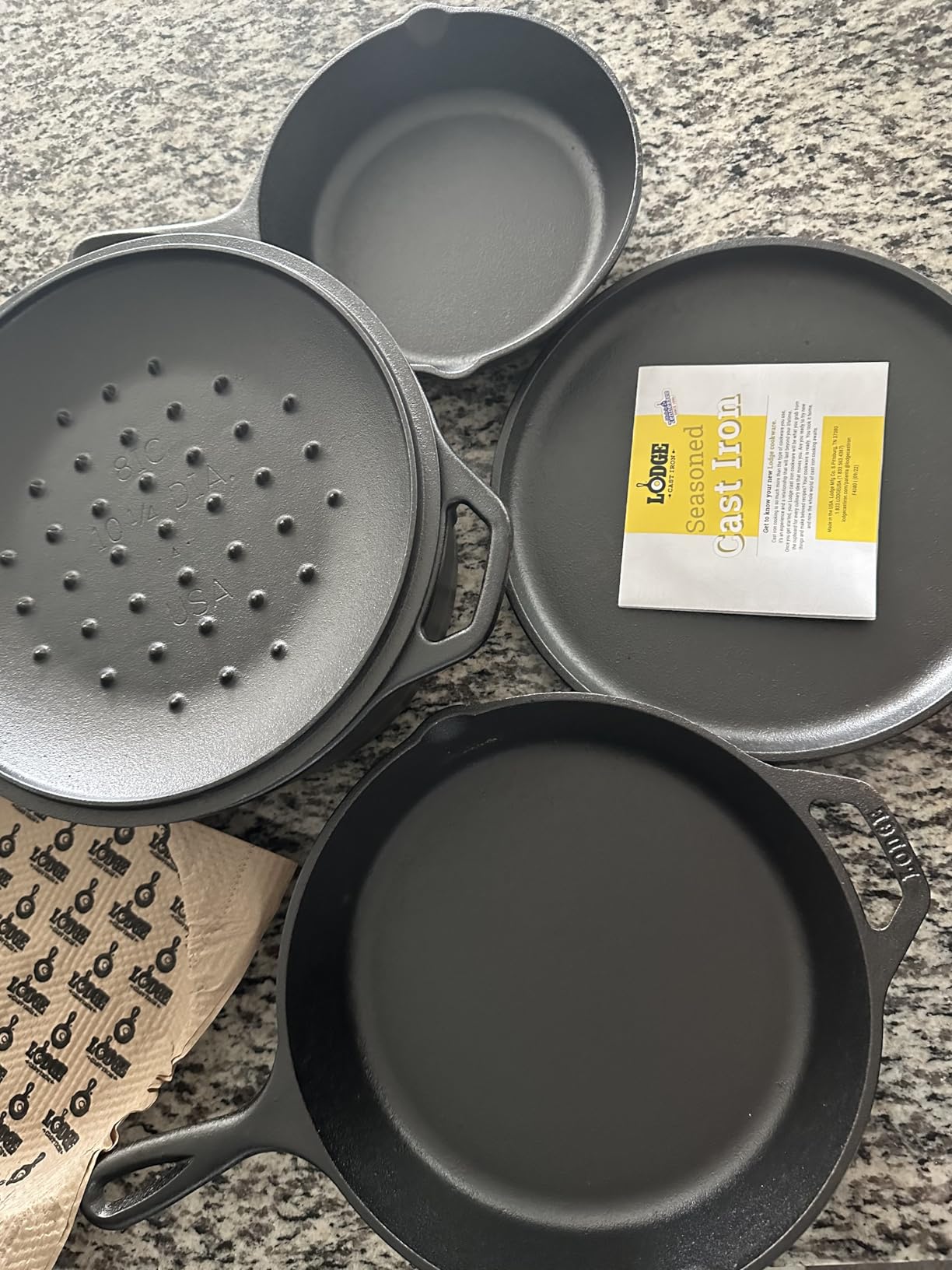 Lodge Cast Iron 5-Piece Set, PFAS-Free Pre-Seasoned Kitchen Set | PFAS-Free Cast Iron Set Includes Skillets, Griddle & Dutch Oven for Non-Toxic Everyday Cooking, Made in USA customer photo 2