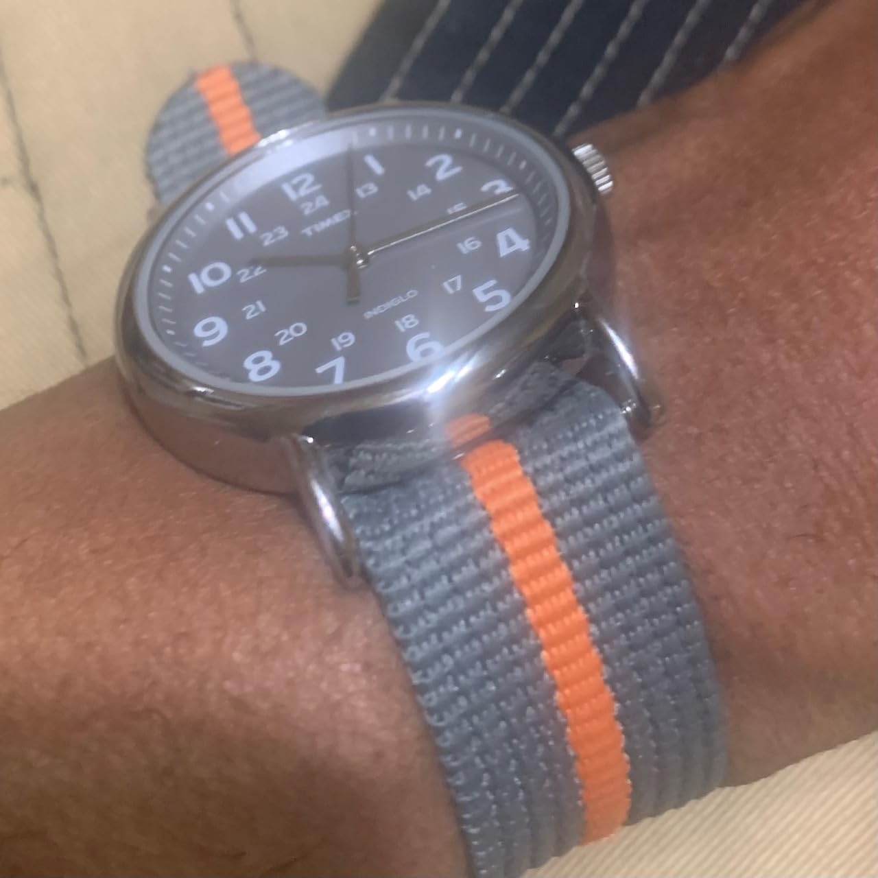 Timex Weekender 38mm Unisex Analog Watch, INDIGLO Backlight, Adjustable Durable Nylon Fabric Slip Through Strap, 24 Hour Time customer photo 1