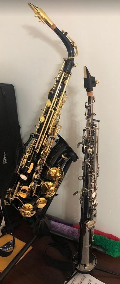 Mendini By Cecilio Alto Saxophone for Beginners, E Flat Alto Saxophone for Musicians with Tuner, Mouthpiece, Case, 10 Reeds, Grease, Cleaning Cloth & Rod, Gloves, Strap, Lesson Book (Silver) customer photo 2