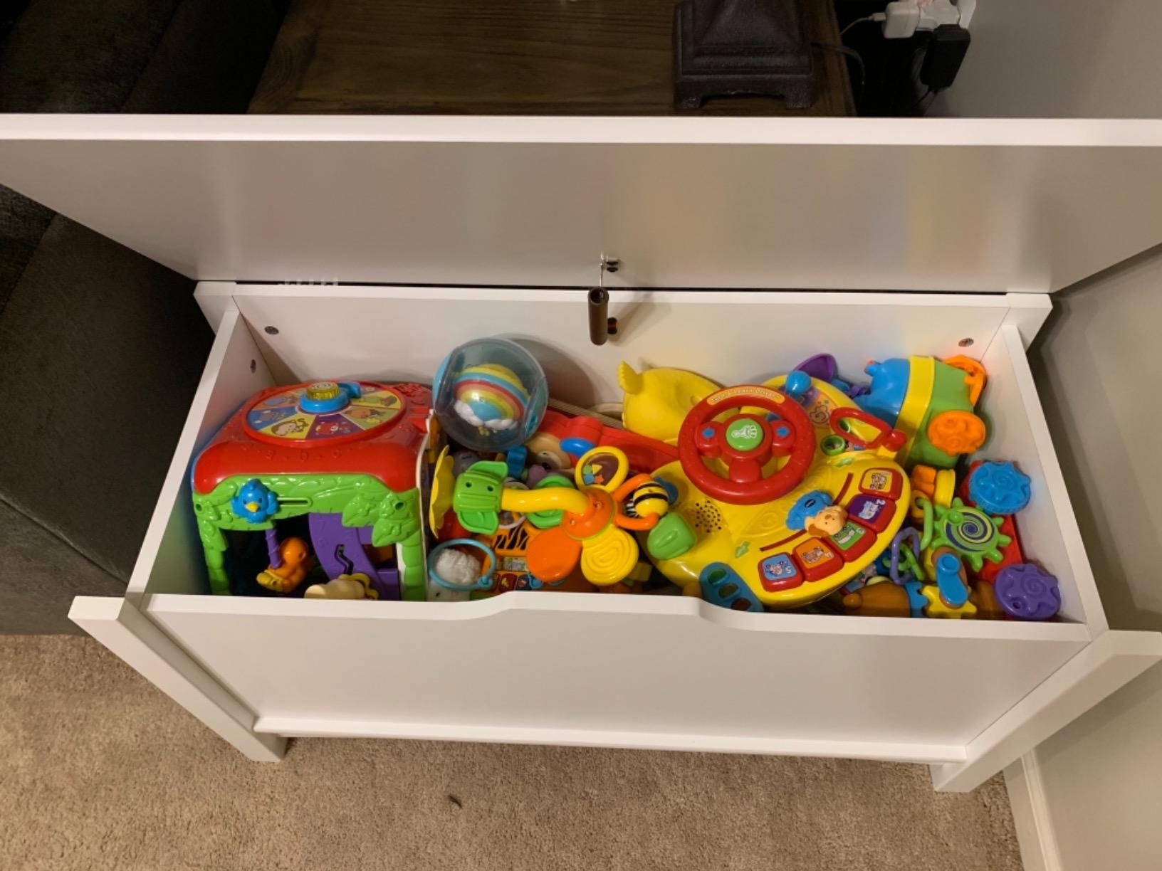 Sauder Shoal Creek Storage Chest, Toy Storage Chest for Living Room, Storage Trunk, in Oiled Oak customer photo 1