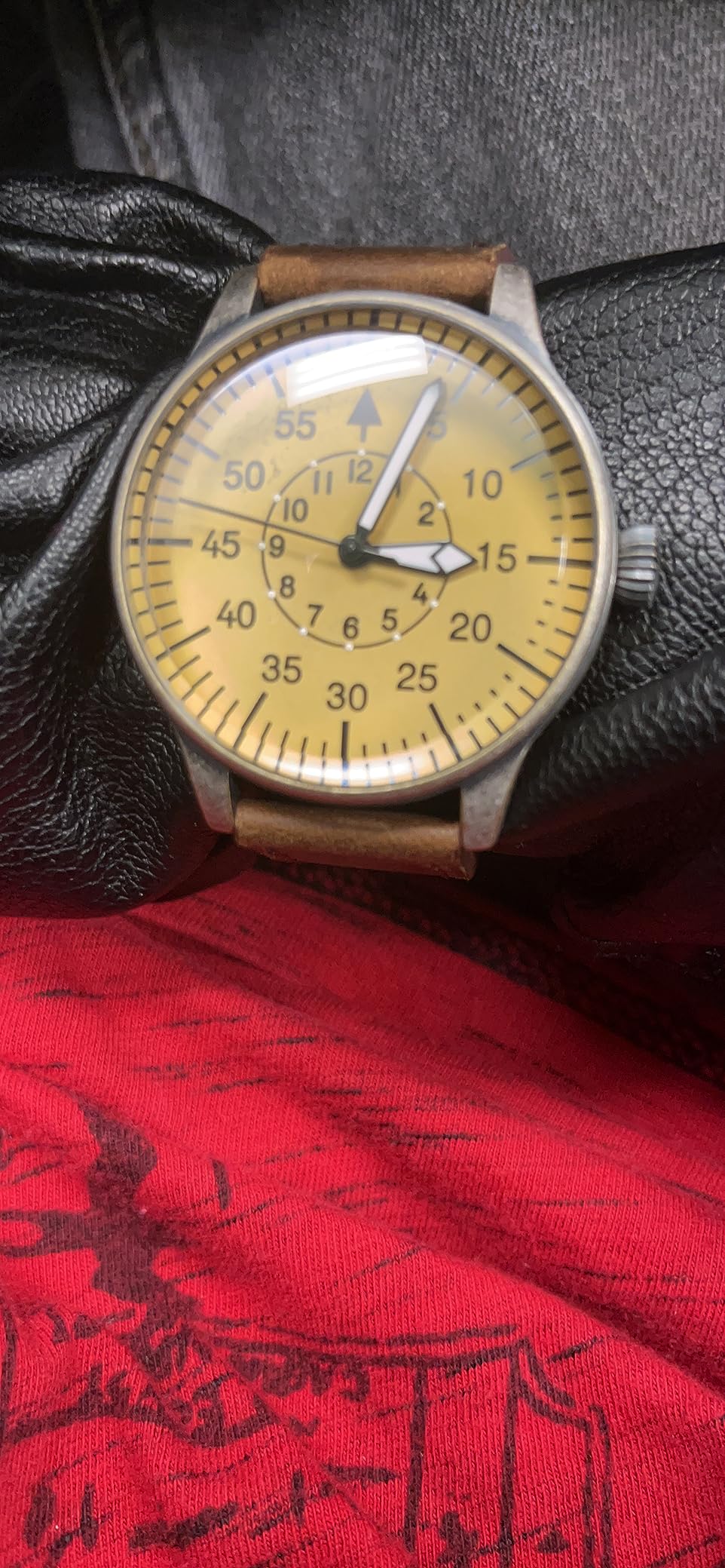 Mil-Tec Luftwaffe Me109 Aviator Vintage German WW2 Flieger Pilot Mens Watch - Military Easy to Read Calfskin Brown Leather Strap 3 Atm Analog Quartz customer photo 1