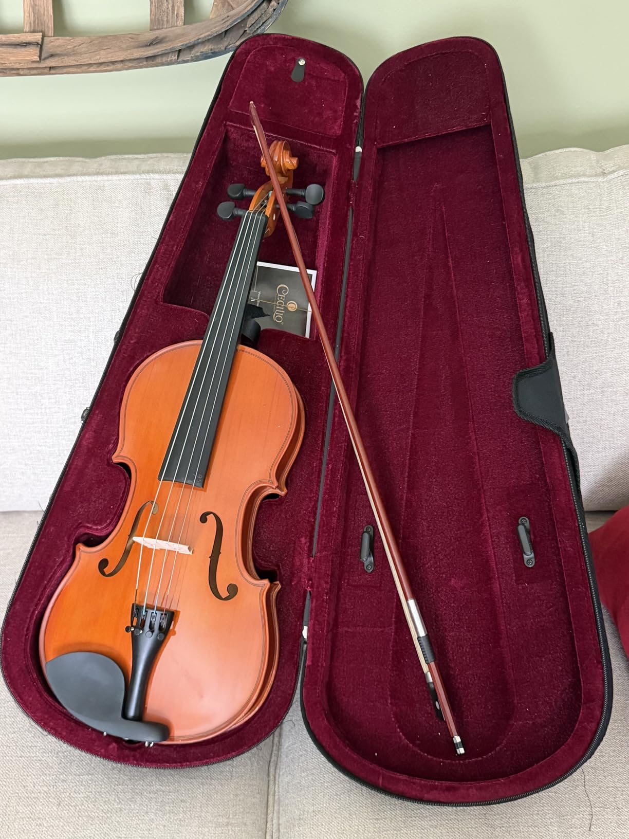 Mendini by Cecilio 12-Inch Solid Wood Viola Set for Beginners - Hand Carved Acoustic Viola Kit with Hard Case, Bow, Rosin, Bridge and Extra Strings (Satin Antique) customer photo 2