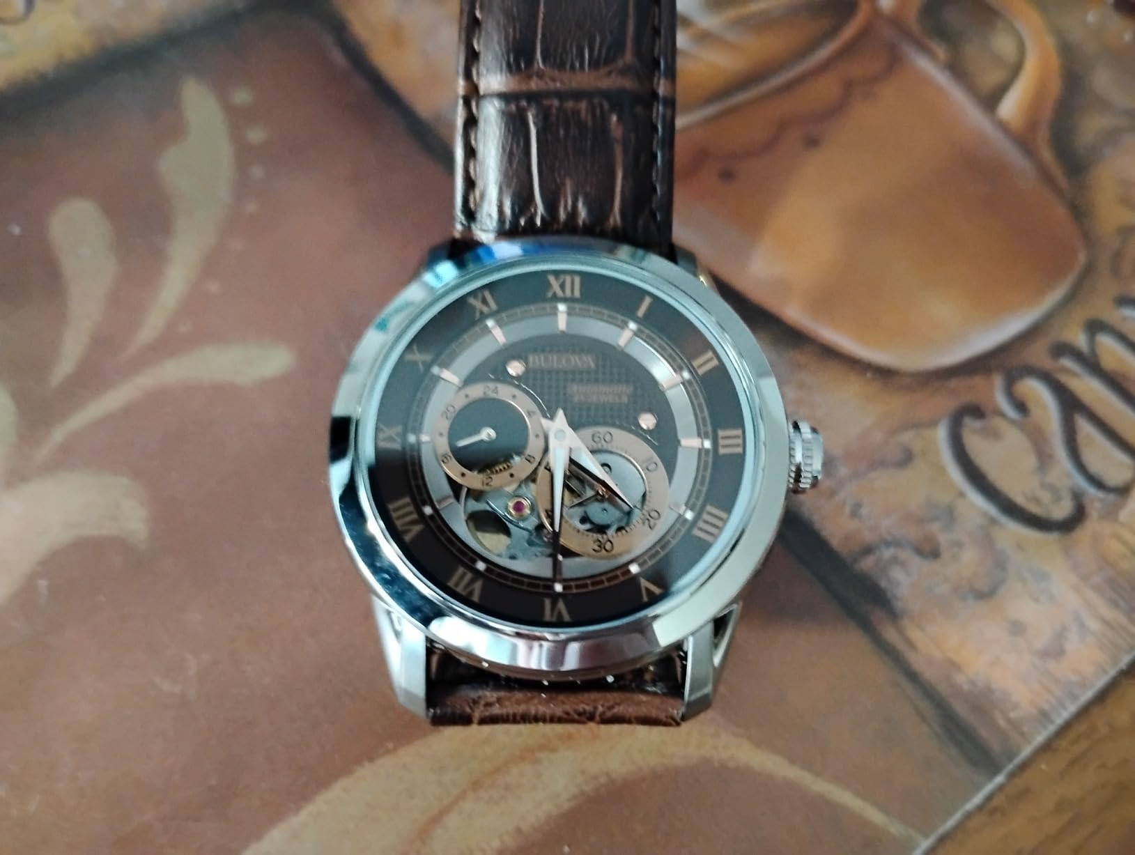 Bulova Men's Classic Sutton 4-Hand Automatic Watch, 24-Hour Sub Dial, Open Aperture, Self-Winding, Exhibition Caseback, Double Curved Mineral Crystal, Luminous Hands, 42mm customer photo 2