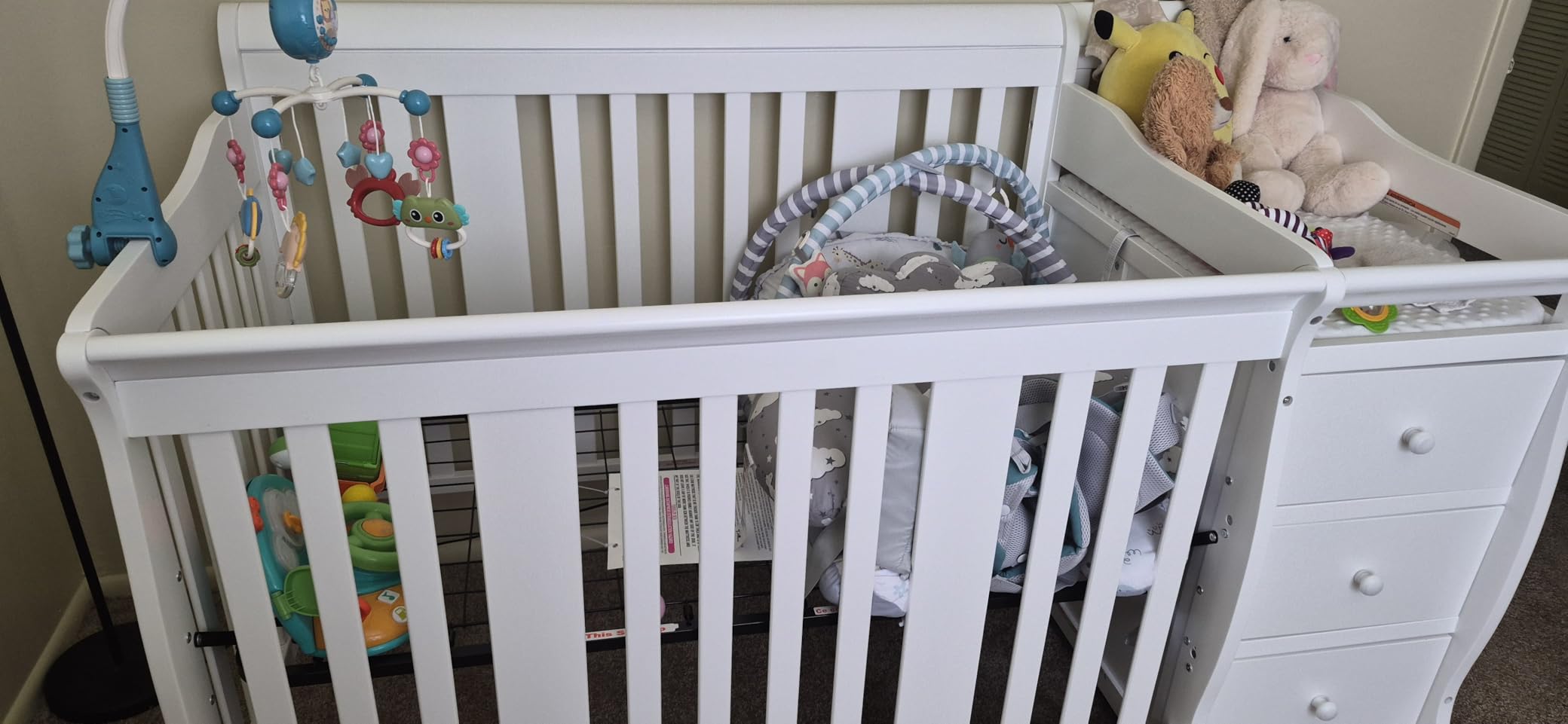 Storkcraft Portofino 5-in-1 Convertible Crib and Changer - Crib and Changing Table Combo with Drawer, Converts to Toddler Bed, Daybed and Full-Size Bed, Storage Drawer (White) customer photo 1