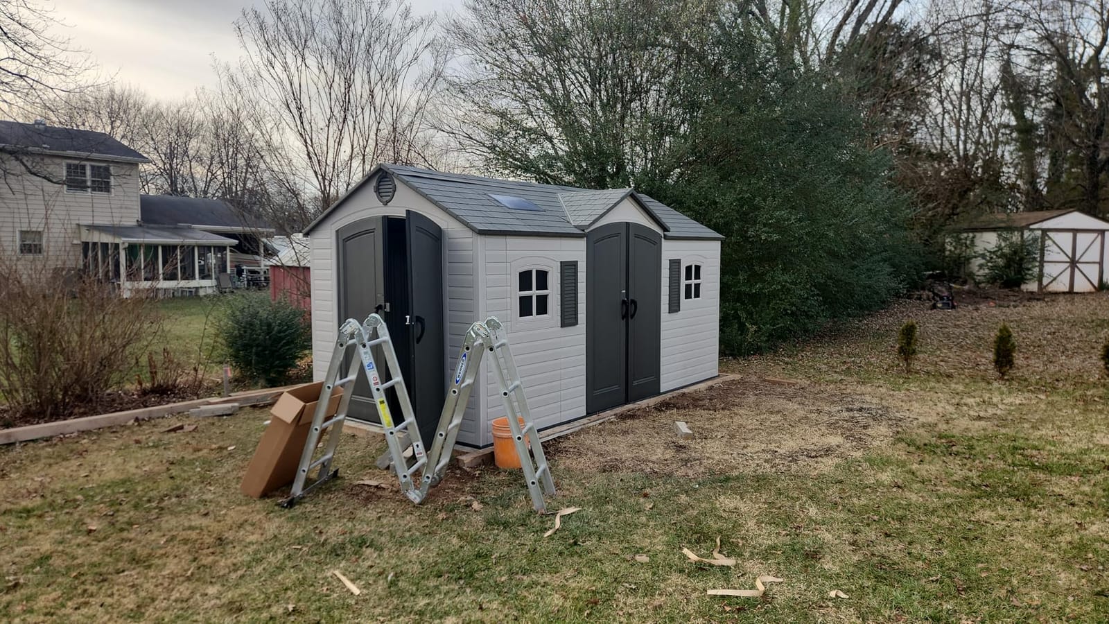 Lifetime 15×8 Ft Dual‑Entry Outdoor Storage Shed, Steel‑Reinforced, UV‑Protected, Weather‑Resistant Backyard Garden Shed with Skylights, Windows & Shelving, Desert Sand customer photo 1