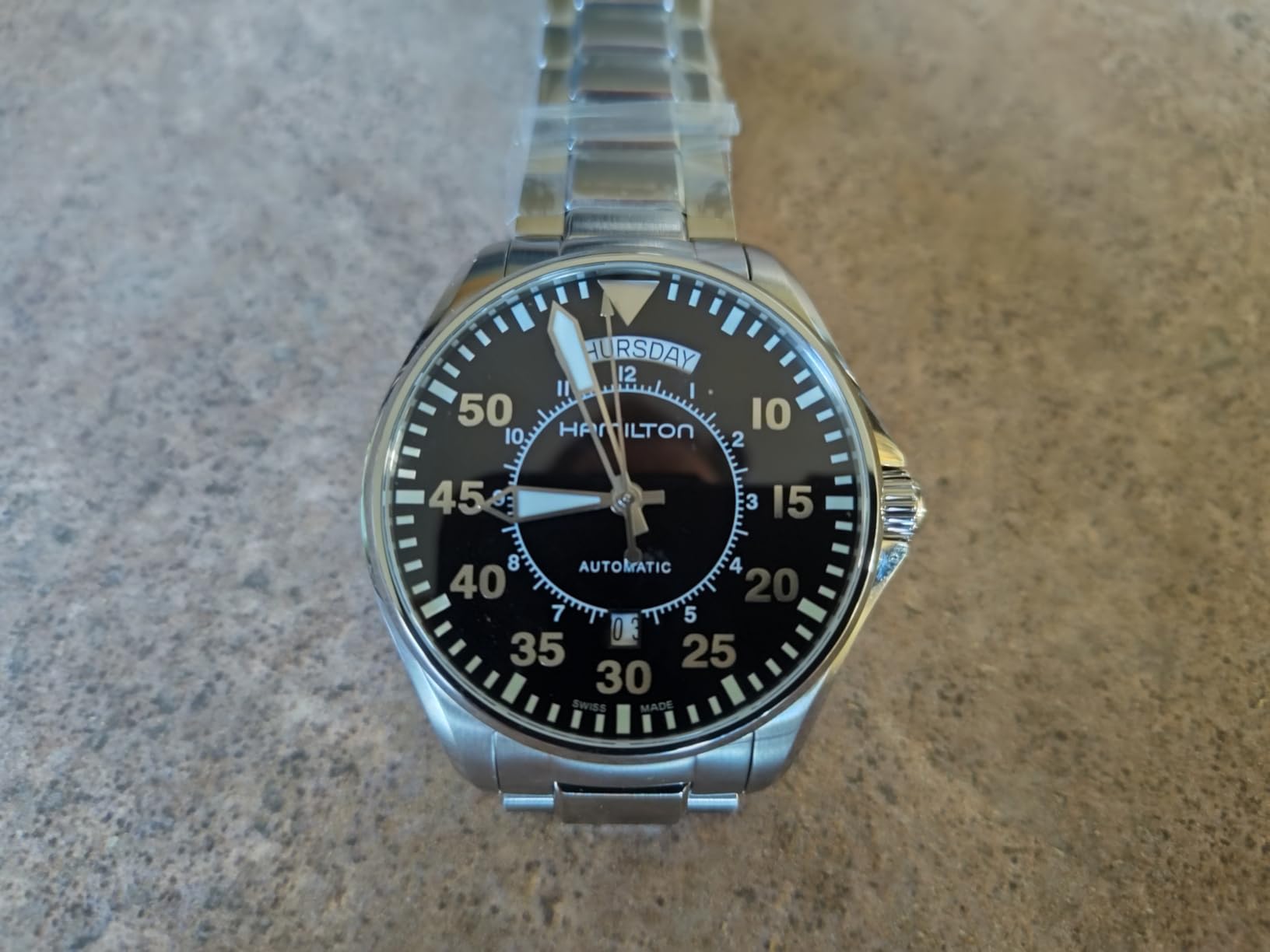Hamilton Khaki Aviation Automatic Men's Watch, 42mm Stainless Steel Case, Swiss Made, Black Dial Analog Wrist Watch for Men, 100m Waterproof, Sapphire Crystal, Stainless Steel Strap customer photo 2