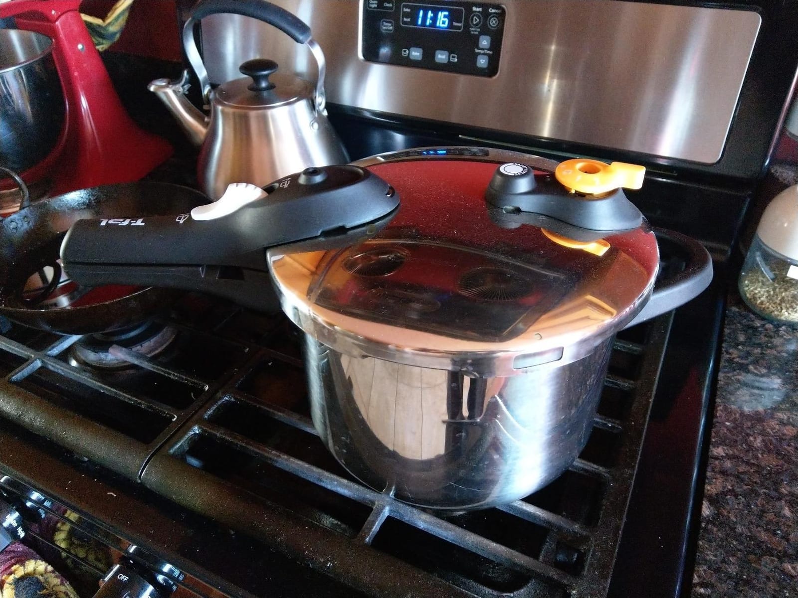 T-Fal Secure Stainless Steel Stovetop Pressure Cooker, 6.3 qt, Induction | 5-point safety locking system, Steam basket included, 2 pressure cooking modes, Dishwasher-safe body, Sliding handle customer photo 1