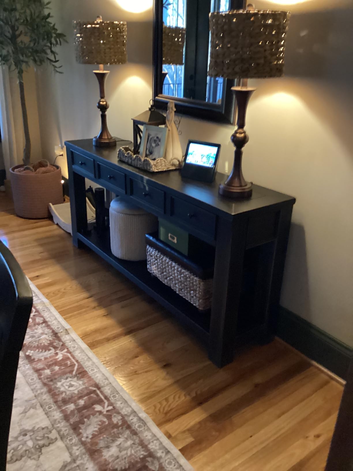 Signature Design by Ashley Gavelston Sofa Table, Couch Table with Drawers & Shelf, Hand-Finished Wood Console for Living Room or Entryway, Weathered Black customer photo 2