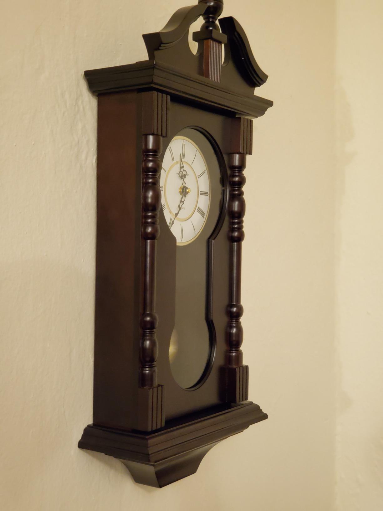 Wall Clocks: Grandfather Wood Wall Clock with Chime. Pendulum Wood Traditional Clock. Makes a Great Housewarming or Birthday Gift Wall Clock Chimes Every Hour with Westminster Melody customer photo 2
