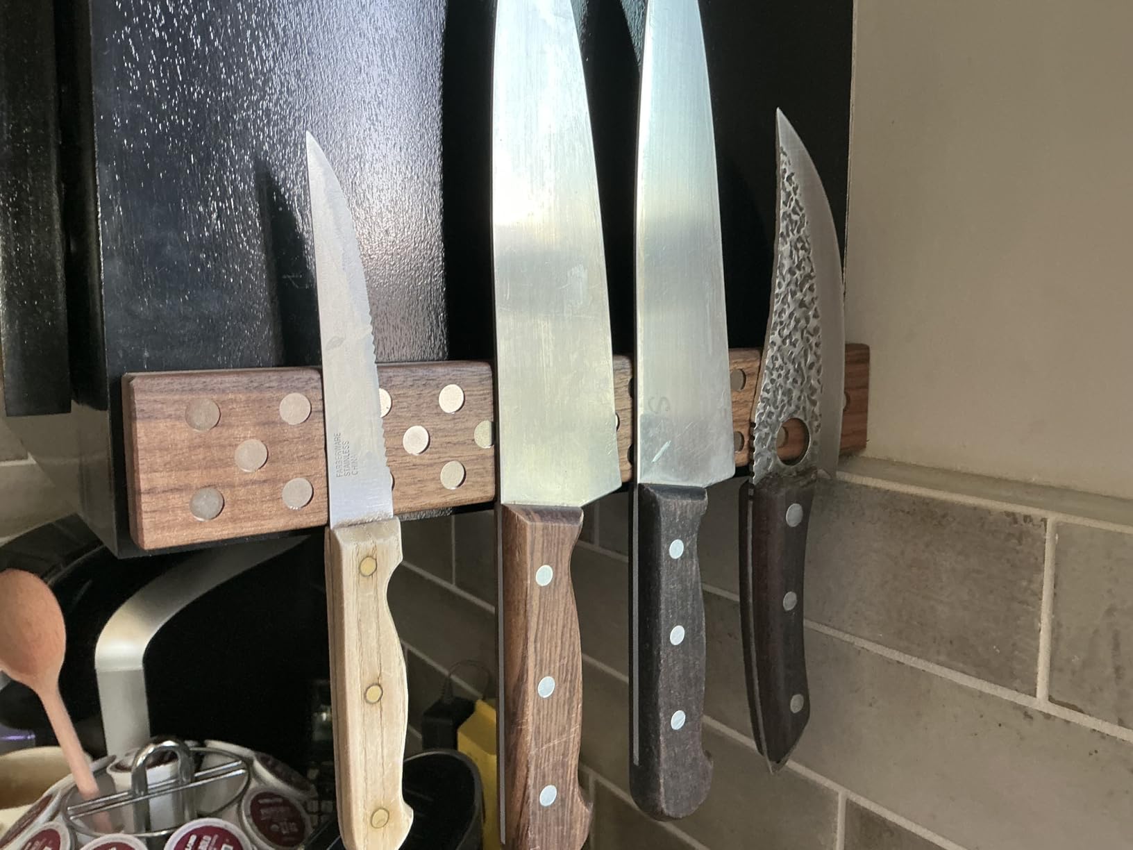 Magnetic Wooden Knife Bar Holder: 12 INCH WALNUT, Danish Design Inspired customer photo 2