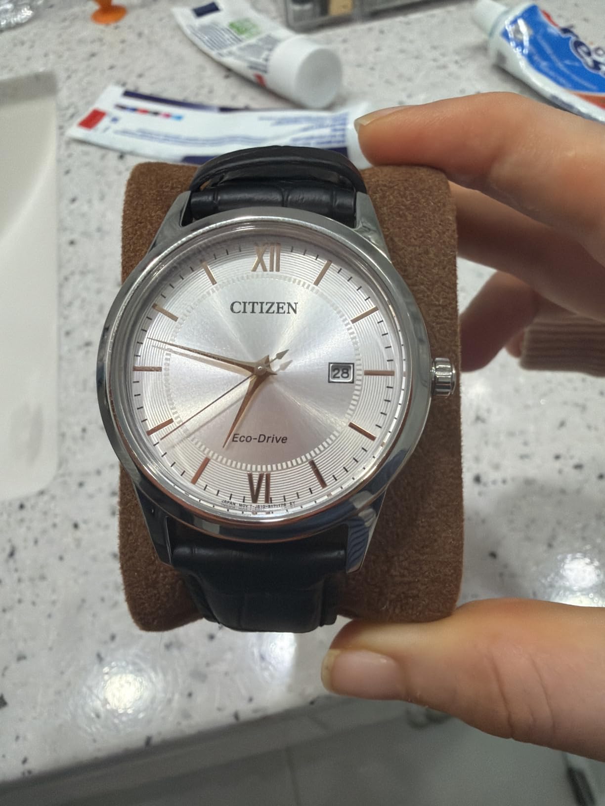 Men's Classic Eco-Drive Leather Strap Watch, 3-Hand Date customer photo 1