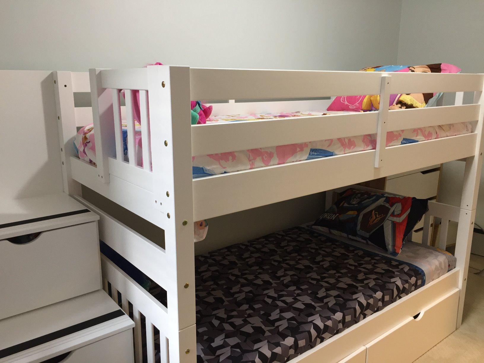 Bedz King Stairway Bunk Beds Twin Over Twin, 3 Step Drawers, 2 Storage Drawers, White customer photo 1