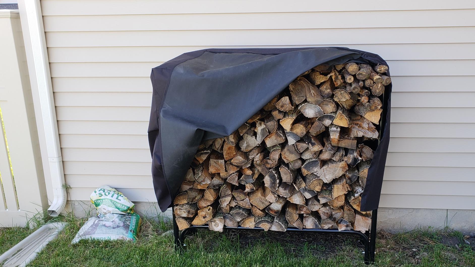 Sunnydaze Heavy-Duty Steel Outdoor 8 ft Firewood Rack with Cover, Black | 850 lb Weight Capacity, Weather-Resistant Wood Rack for Outside customer photo 2