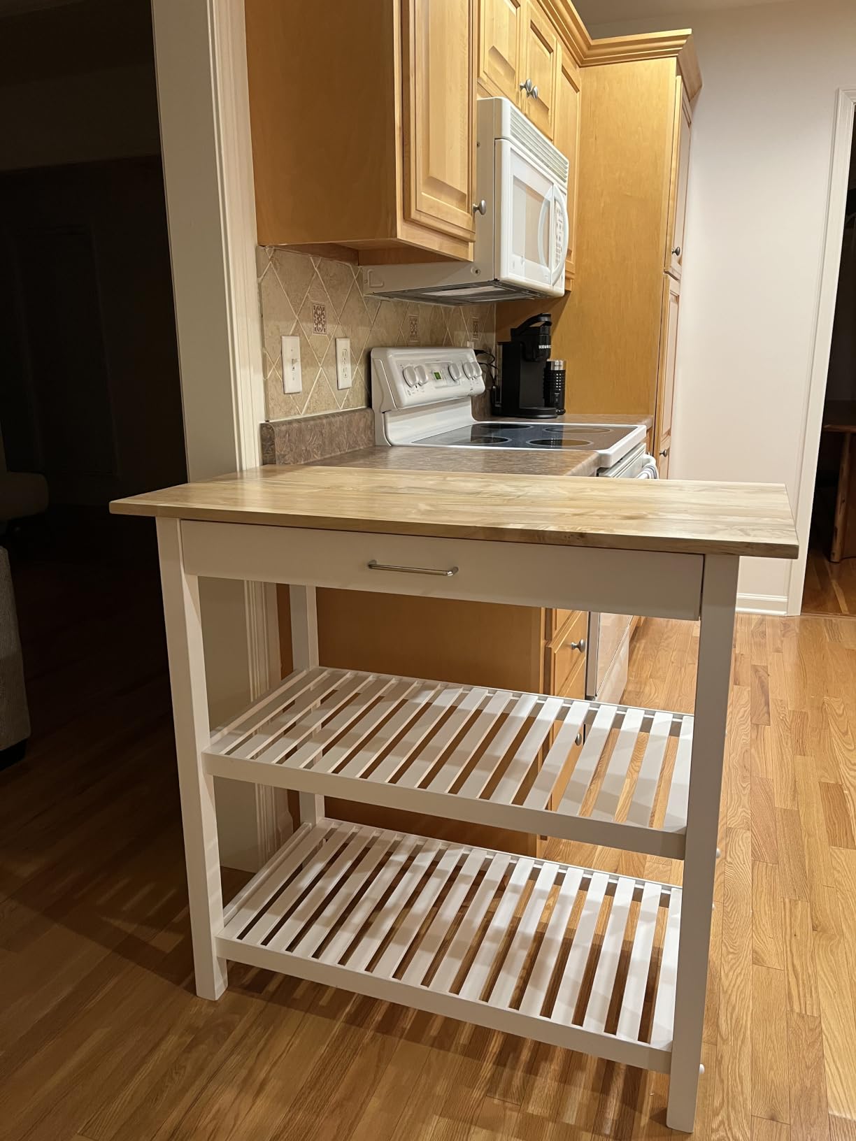 Casual Home Kitchen Island with Solid American Hardwood Top, Natural/White, 40