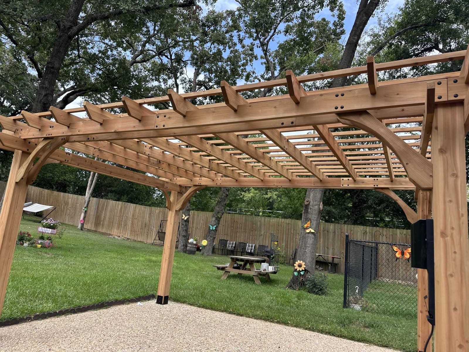 Backyard Discovery Beaumont 12' x 10' Traditional Cedar Wood Pergola Kit with Trellis Roof, All-Season Durability, High-Wind Rating, PowerPort, Shade for Outdoor Patio, Deck, Garden, and Entertaining customer photo 2