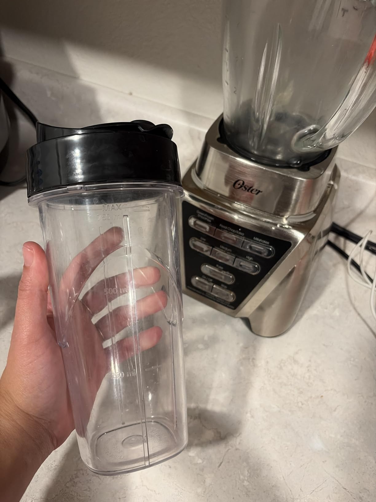Oster Pro 1200 Smoothie Blender with Glass Jar & 24oz To-Go Cup, 7 Speeds, 1200W Power, Brushed Nickel customer photo 1