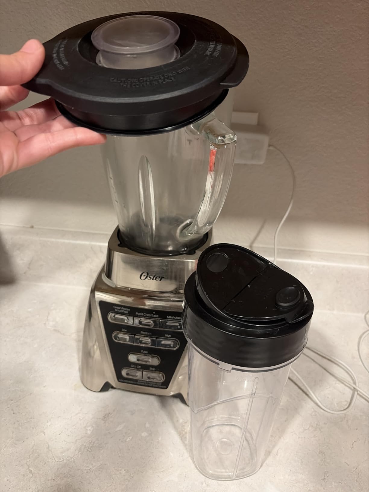 Oster Pro 1200 Smoothie Blender with Glass Jar & 24oz To-Go Cup, 7 Speeds, 1200W Power, Brushed Nickel customer photo 2