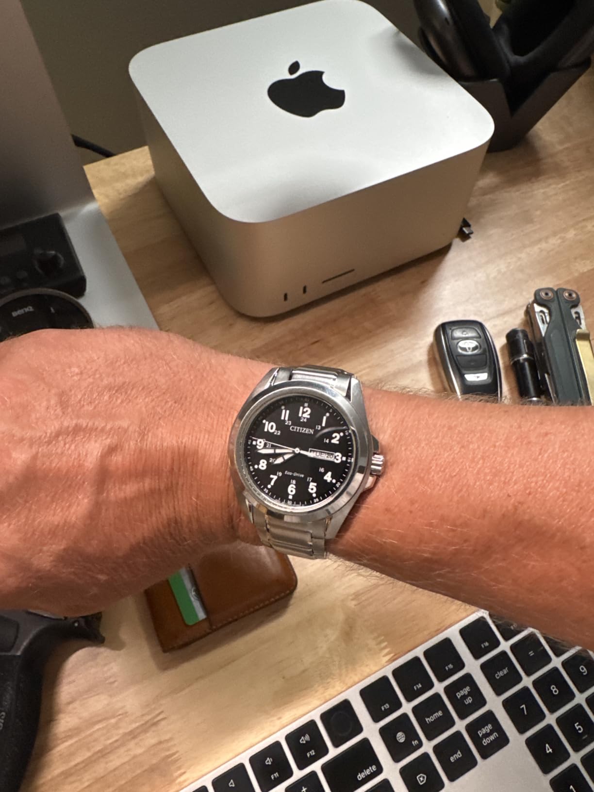 Citizen Men's Eco-Drive Weekender Garrison Field Watch in Stainless Steel, Black Dial, Arabic Markers, Luminous, 43mm (Model: AW0050-82E) customer photo 1