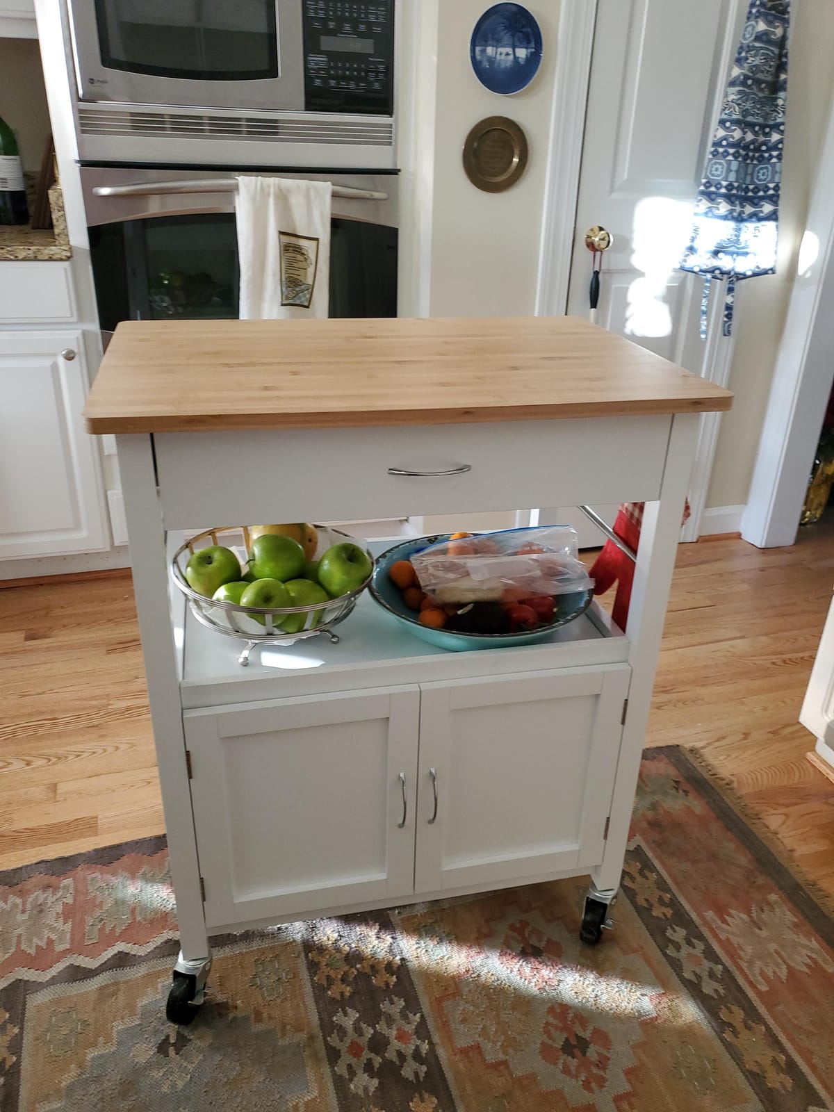 eHemco Kitchen Island Cart on Wheels, Black Base, Natural Bamboo Top, Drawer, Storage Cabinet, Shelf, Butcher Block customer photo 1
