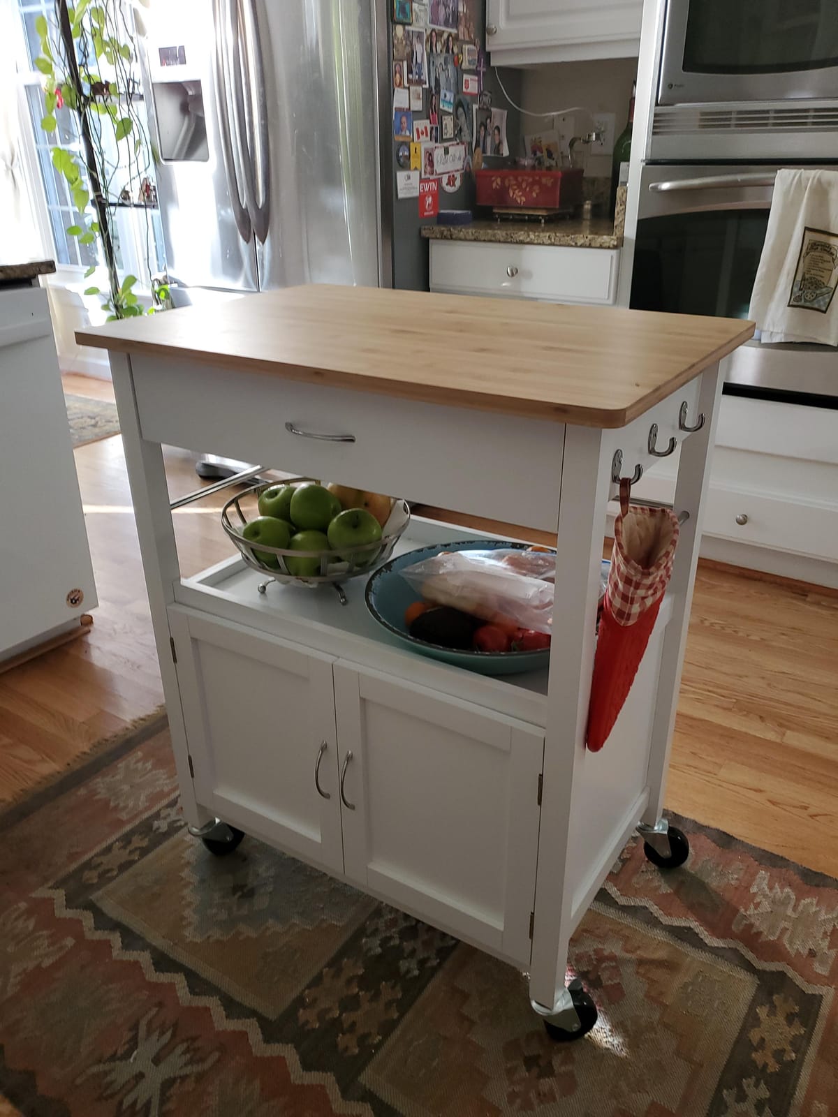 eHemco Kitchen Island Cart on Wheels, Black Base, Natural Bamboo Top, Drawer, Storage Cabinet, Shelf, Butcher Block customer photo 2