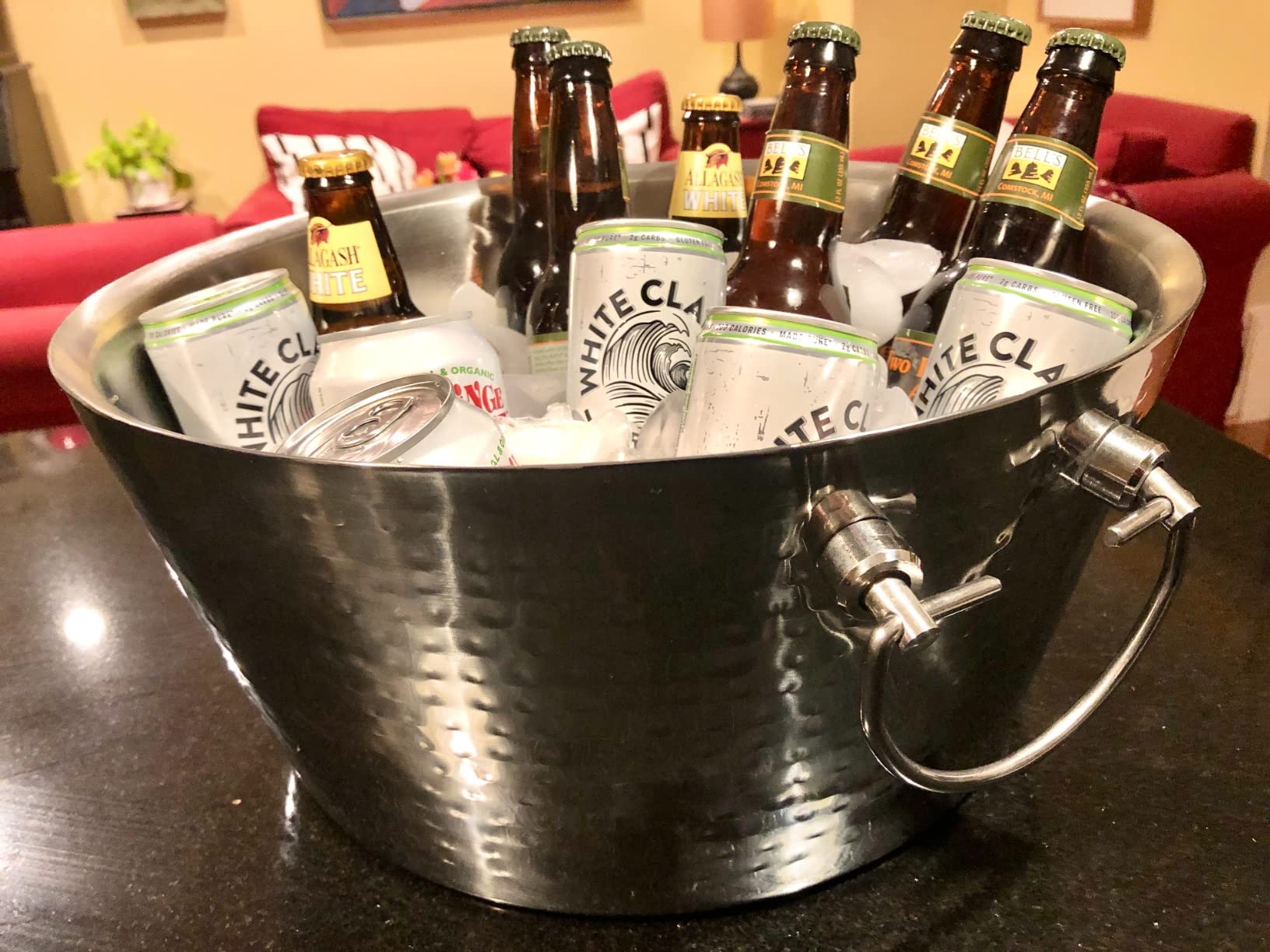 BREKX Insulated Hammered Stainless Steel Beverage Tub & Ice Bucket, 12QT | Double-wall insulated tub keeps beer, wine and champagne chilled. Double-hinged handles make carrying easier. customer photo 2