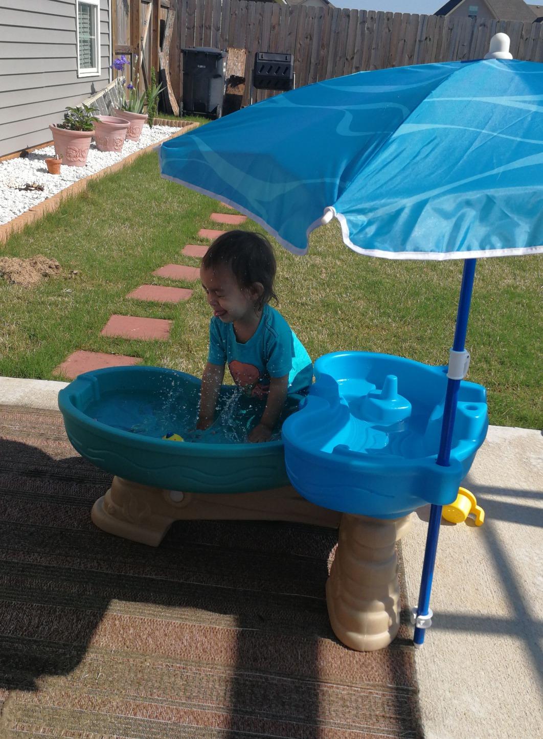 Step 2 Spill & Splash Seaway Water Table for Kids, Two-Tier Outdoor Kids Water Sensory Table with Umbrella, Ages 1.5+ Years Old, 11 Piece Water Toy Accessories customer photo 1