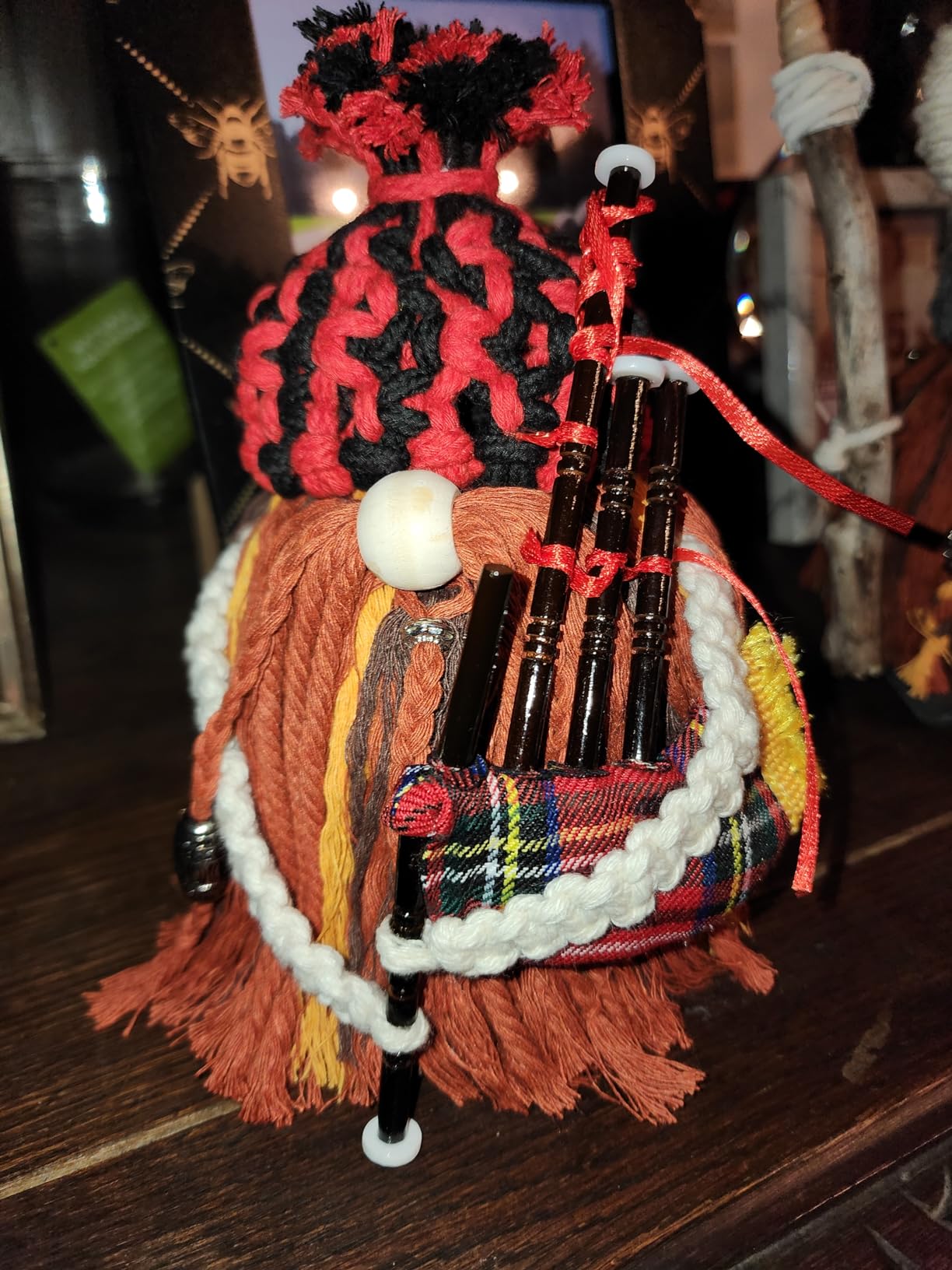Broadway Gift Royal Stewart Tartan Plaid Wood and Cloth Bagpipes Ornament | Hand-Crafted Wood & Cloth Scottish Bagpipe Christmas Ornament for Musicians customer photo 1