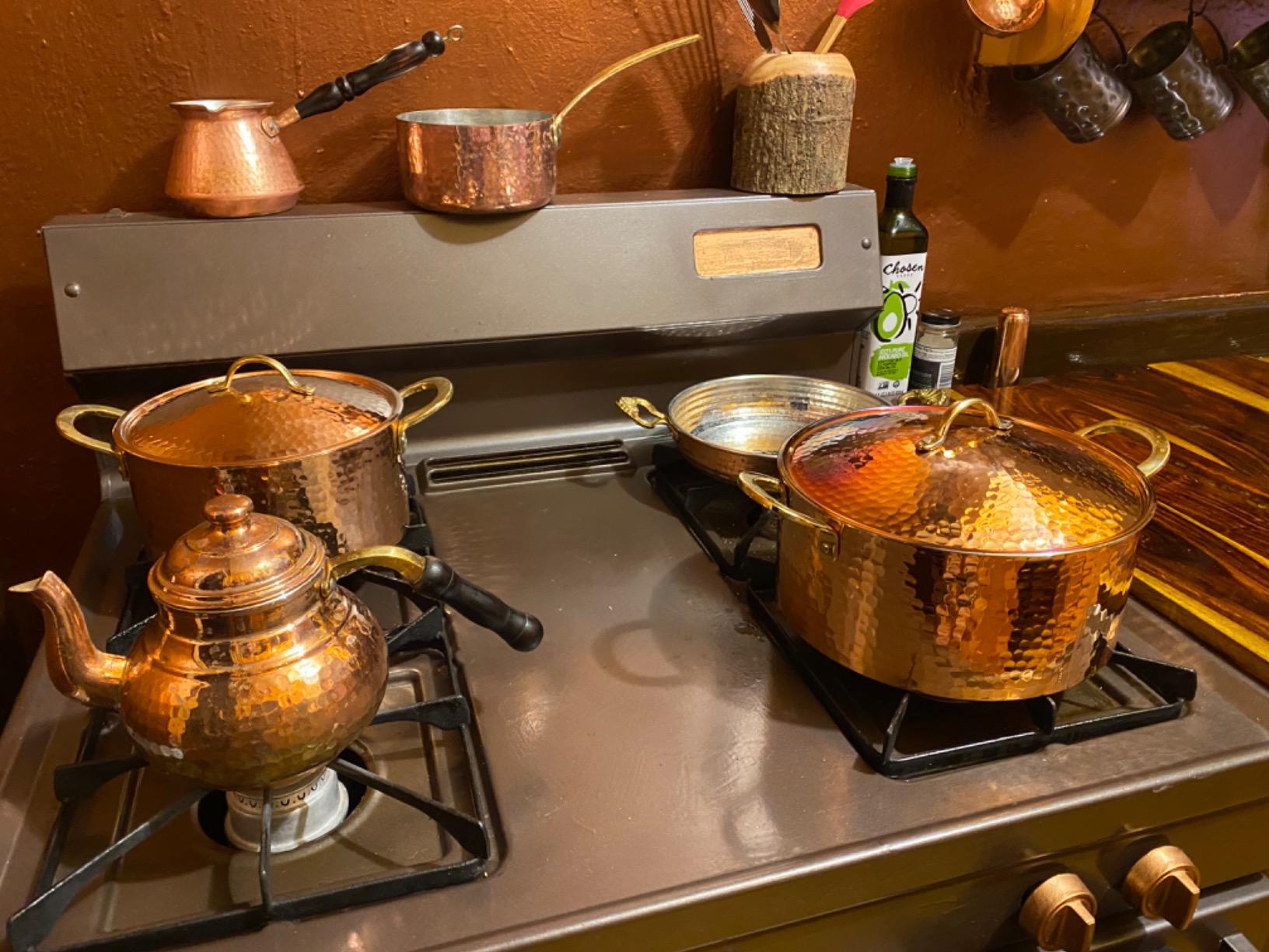 DEMMEX 1.2MM Thick Hammered Copper Soup Pot Casserole Pan Dish Dutch Oven, 4 Quarts (9