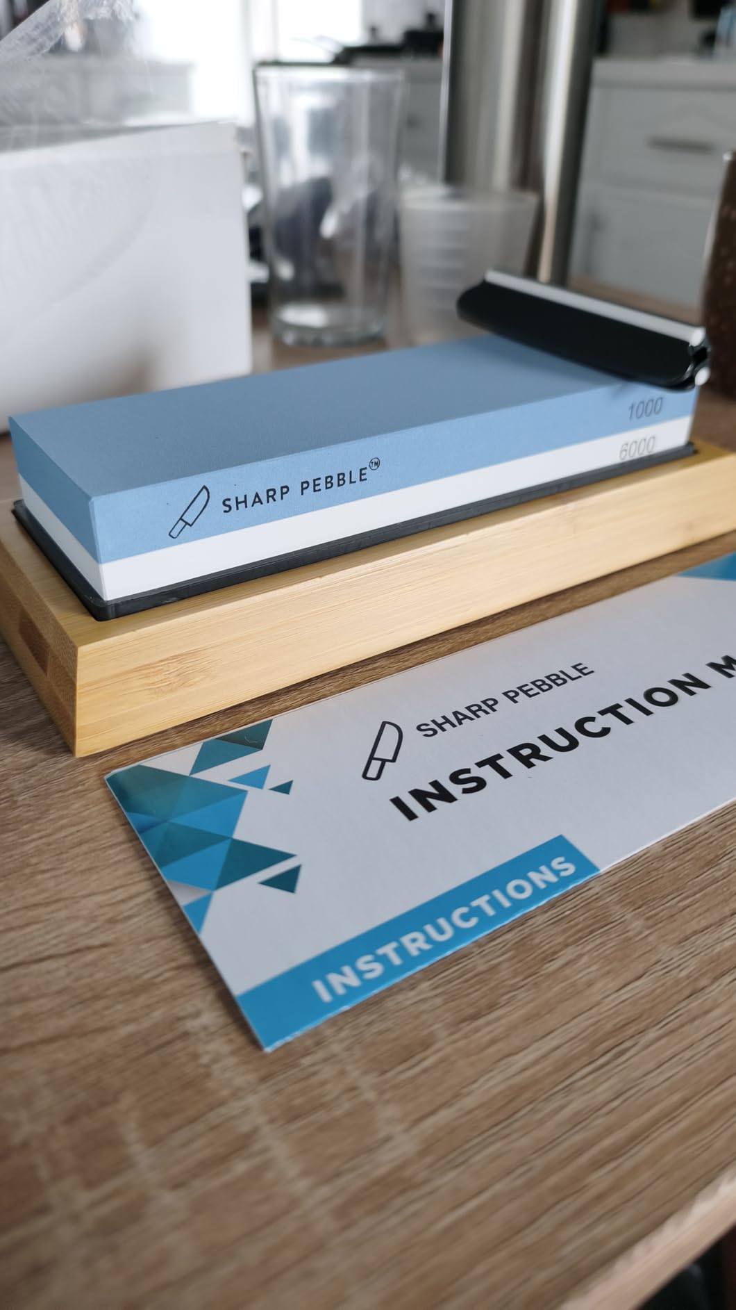 Sharp Pebble Whetstone Knife Sharpener - 1000/6000 Grit Sharpening Stone with Angle Guide and Non-Slip Bamboo Base customer photo 1