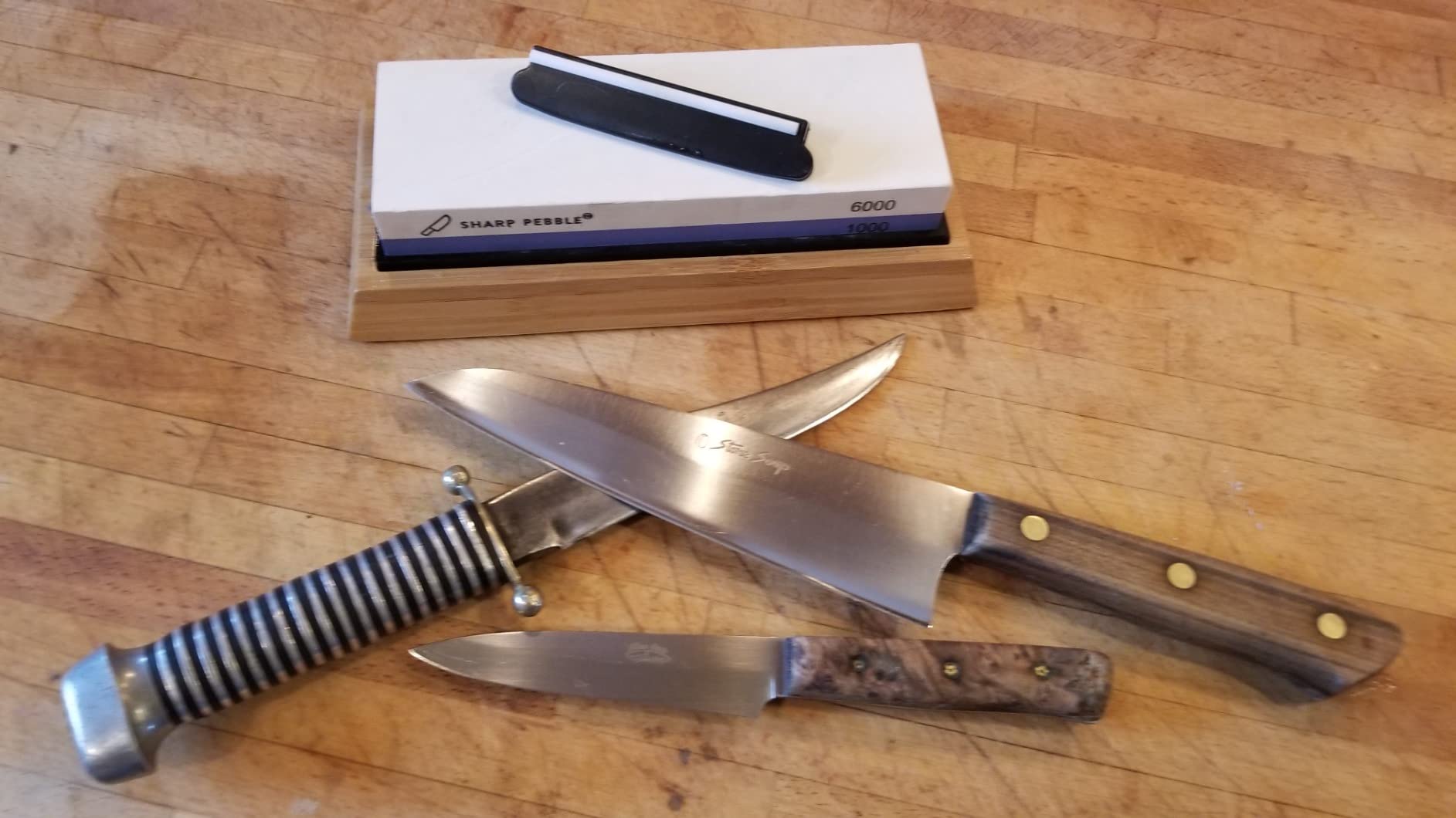 Sharp Pebble Whetstone Knife Sharpener - 1000/6000 Grit Sharpening Stone with Angle Guide and Non-Slip Bamboo Base customer photo 2