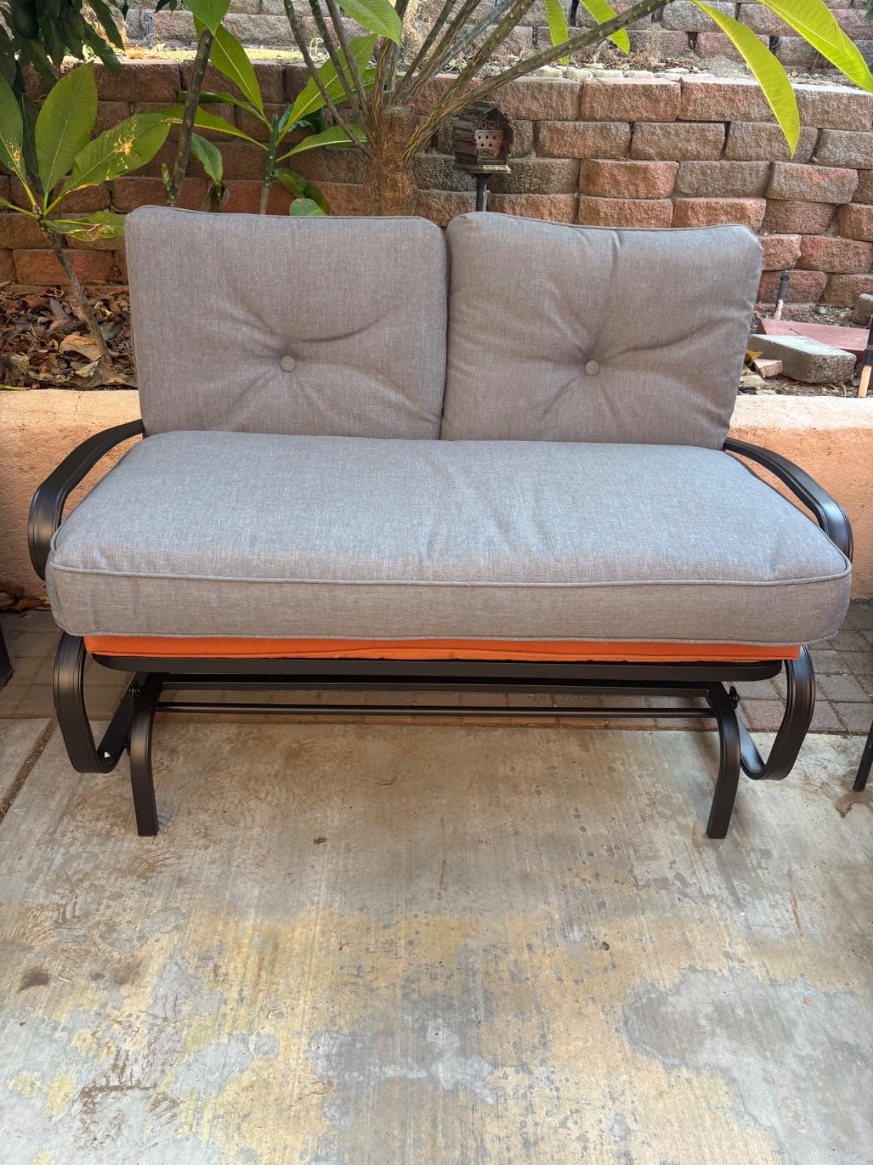 Giantex Outdoor Glider Bench, Patio 2 Person Loveseat with Removable Cushion, Thick Padded Seat, Stable Steel Frame, Outside Glider Swing Chair for Deck, Poolside, Yard, Balcony, Porch, Beige customer photo 2