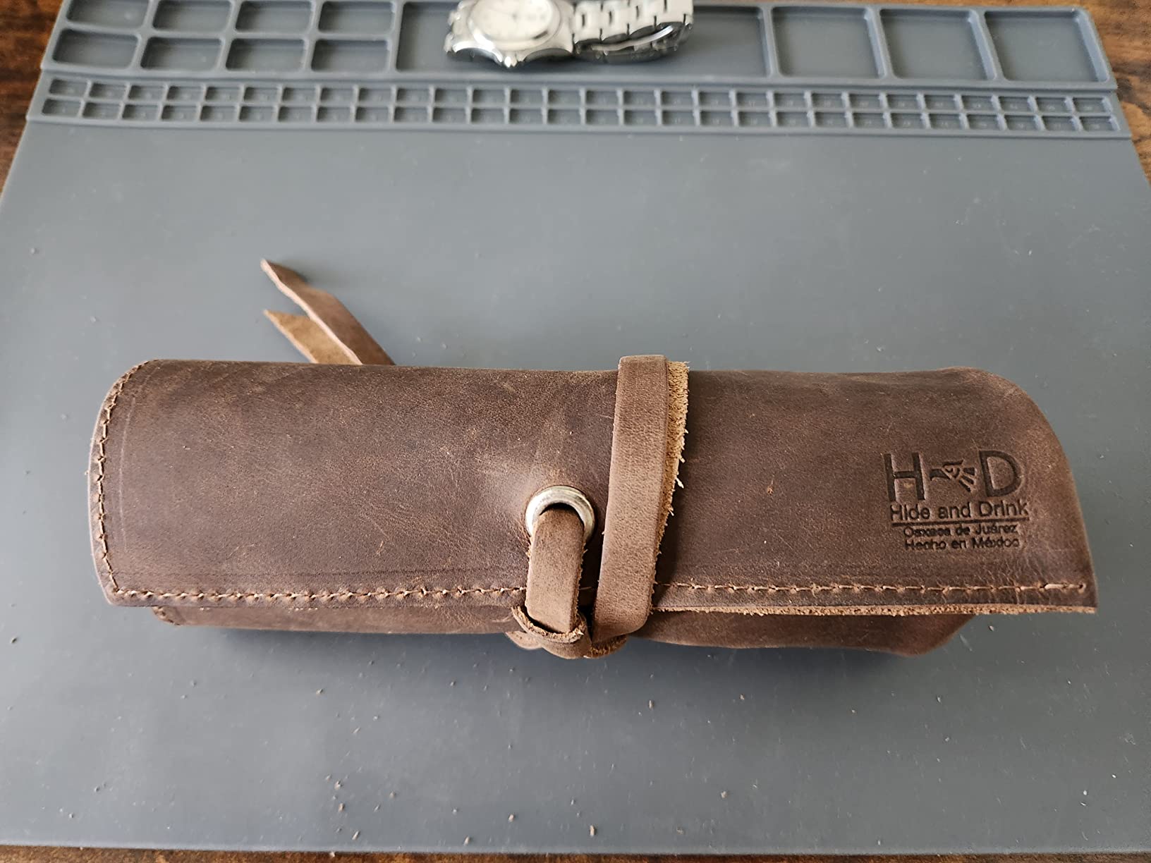 Hide & Drink, Leather Watch Roll Organizer Handmade from Full Grain Leather, Holds Up to 4 Watches, Easy Carry On Watchlover Storage (Swayze Suede) customer photo 2